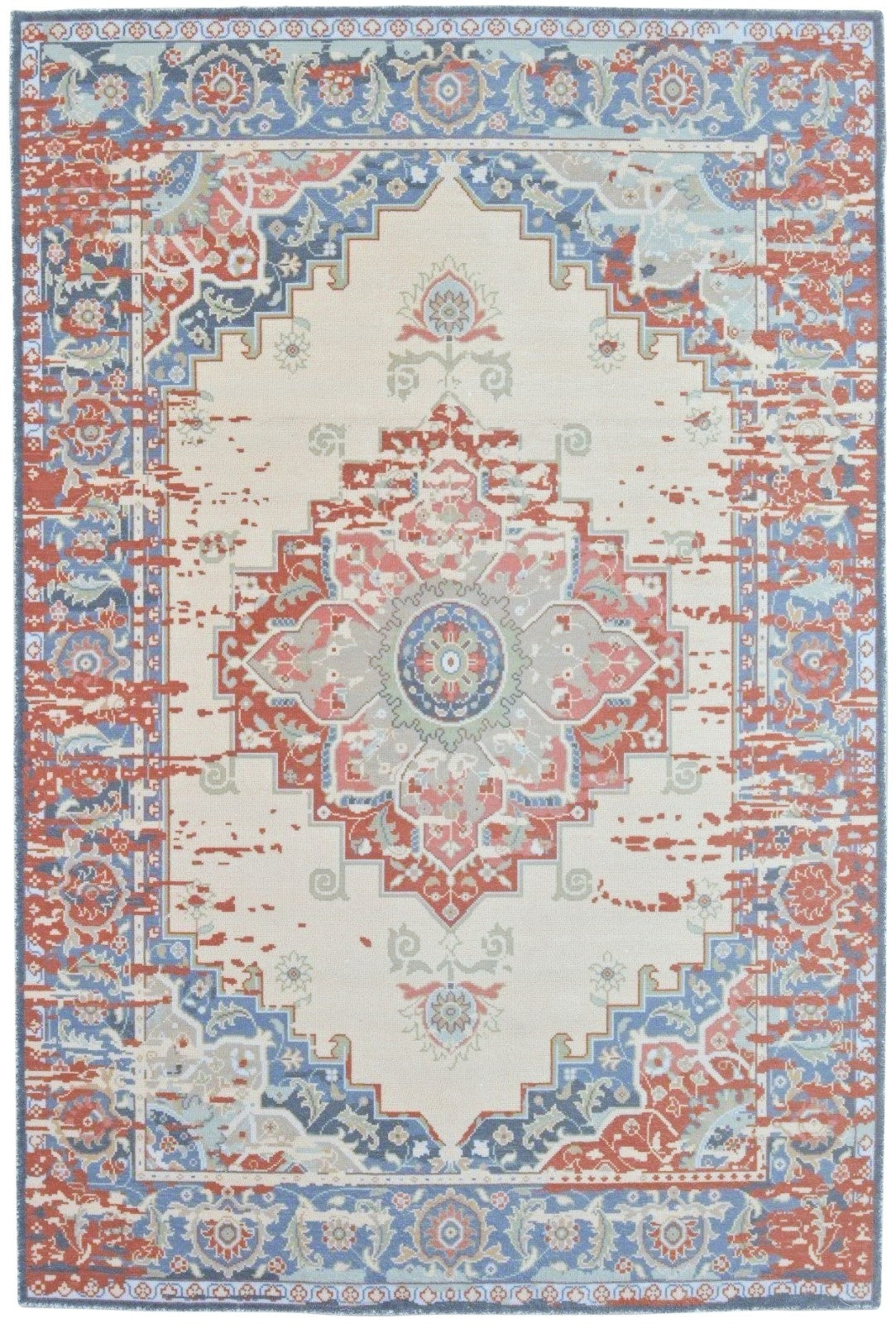 Liora Handmade Ivory & Red Medallion Area Rug – Modern Traditional Geometric   9175428923541
