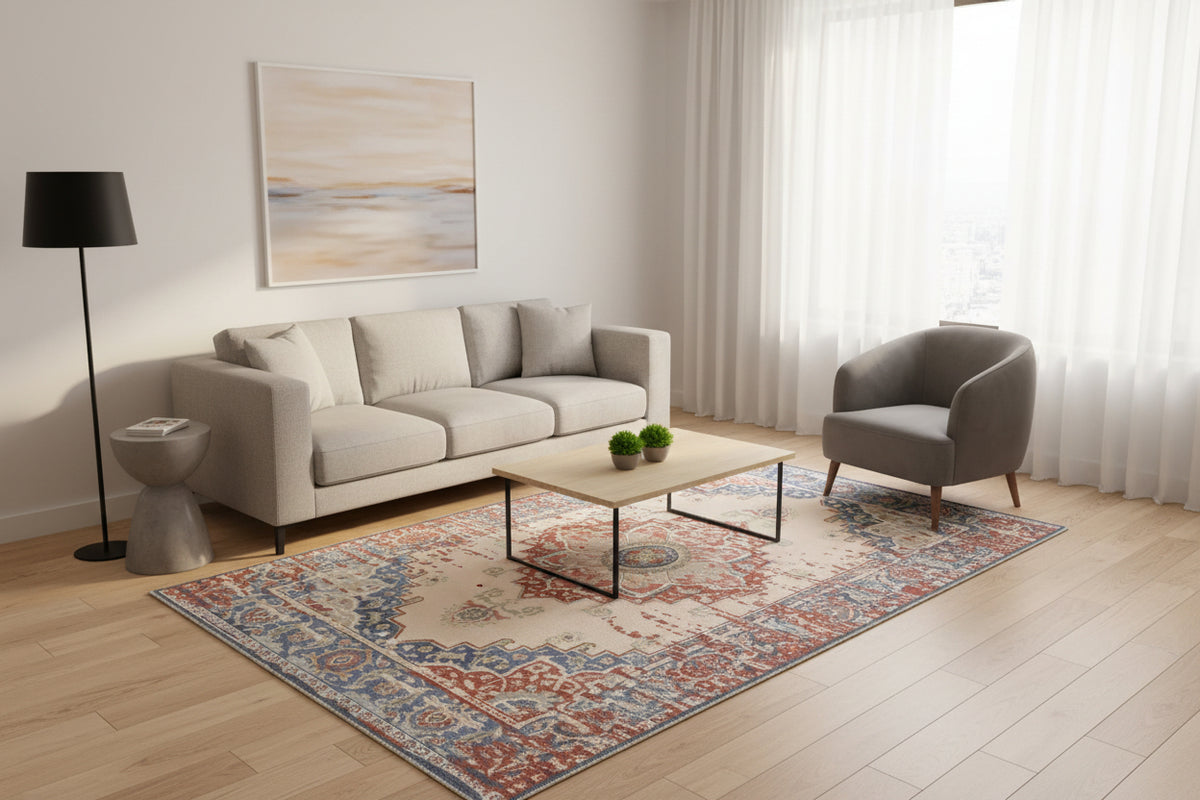 Liora Handmade Ivory & Red Medallion Area Rug – Modern Traditional Geometric   9175428923541