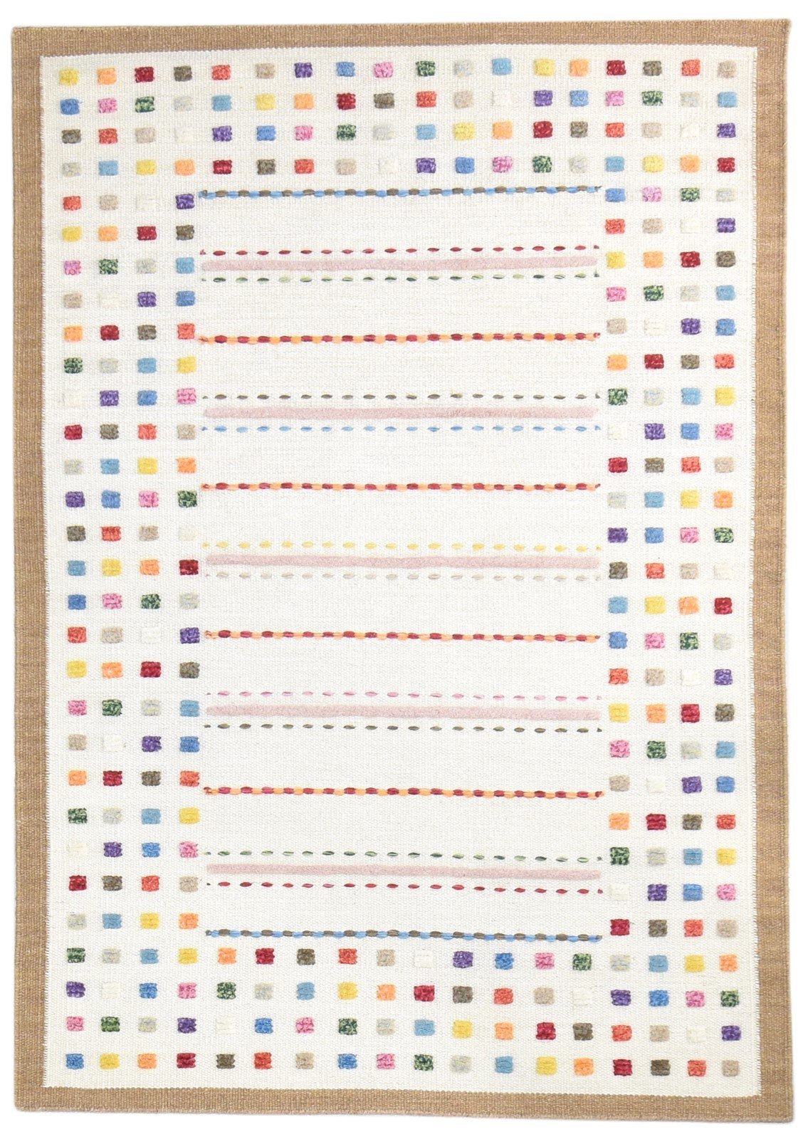 Lorrayne 4' X 6' Rug Wool Ivory Persian Dhurrie Southwestern Tribal   7864993415317