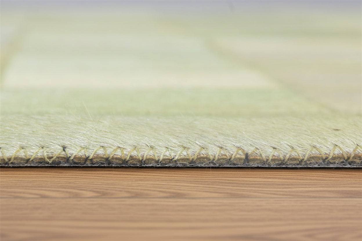 Lorry Checkerboard Handmade Off White Ivory Leather Rug | Patchwork Cowhide Area Rug   7864580636821