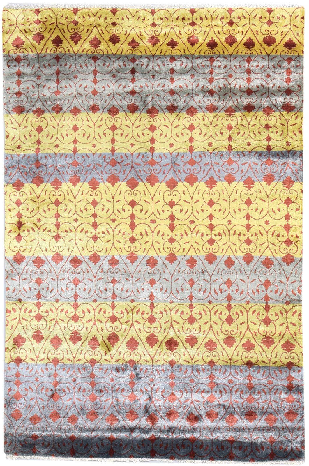 6X9 Rug Rayon From Bamboo Gold Modern Hand Knotted Moroccan Abstract R