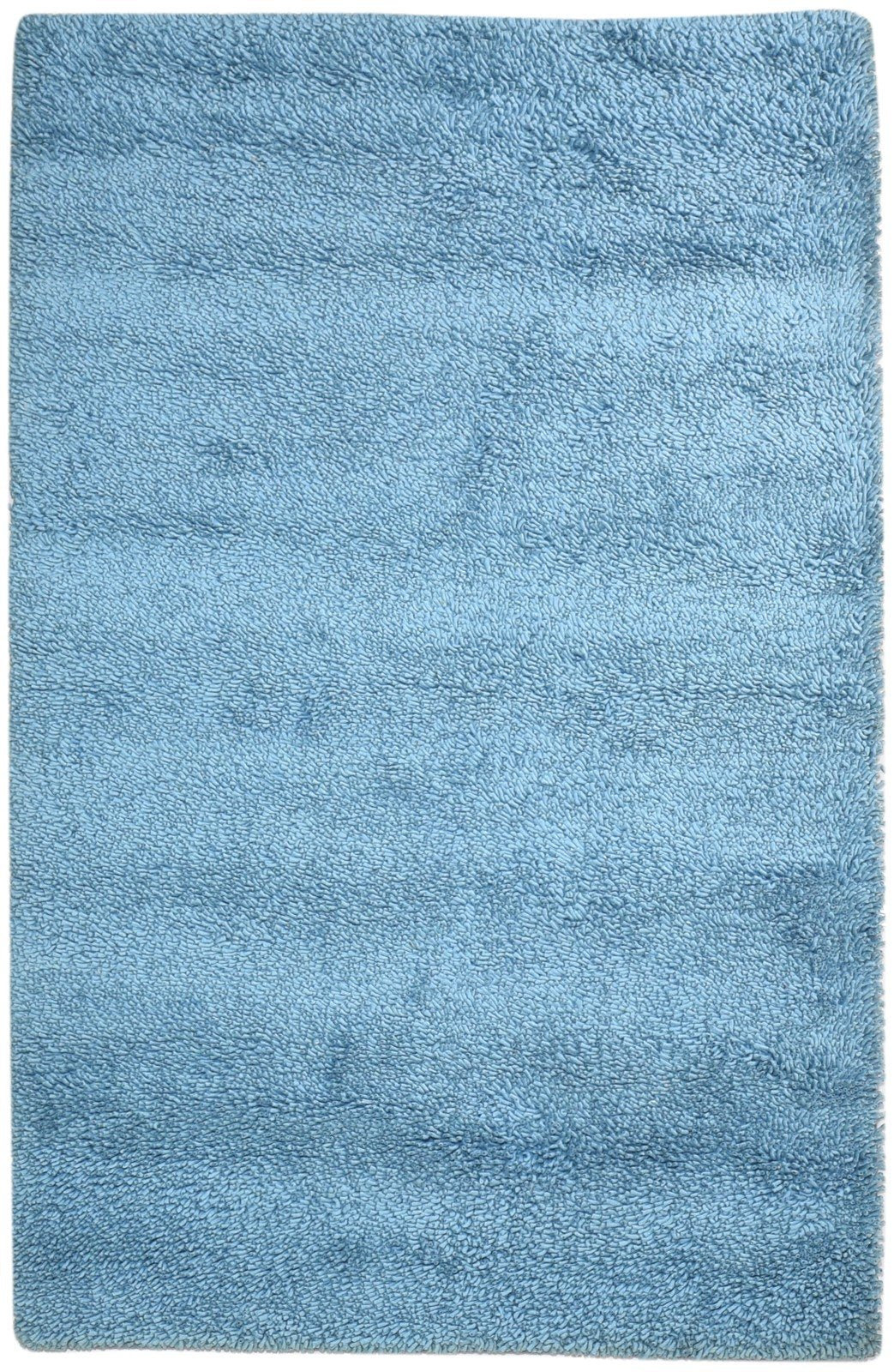 Hand Knotted Blue Wool Rug 5' X 8' Shag Scandinavian Solid Room Size C