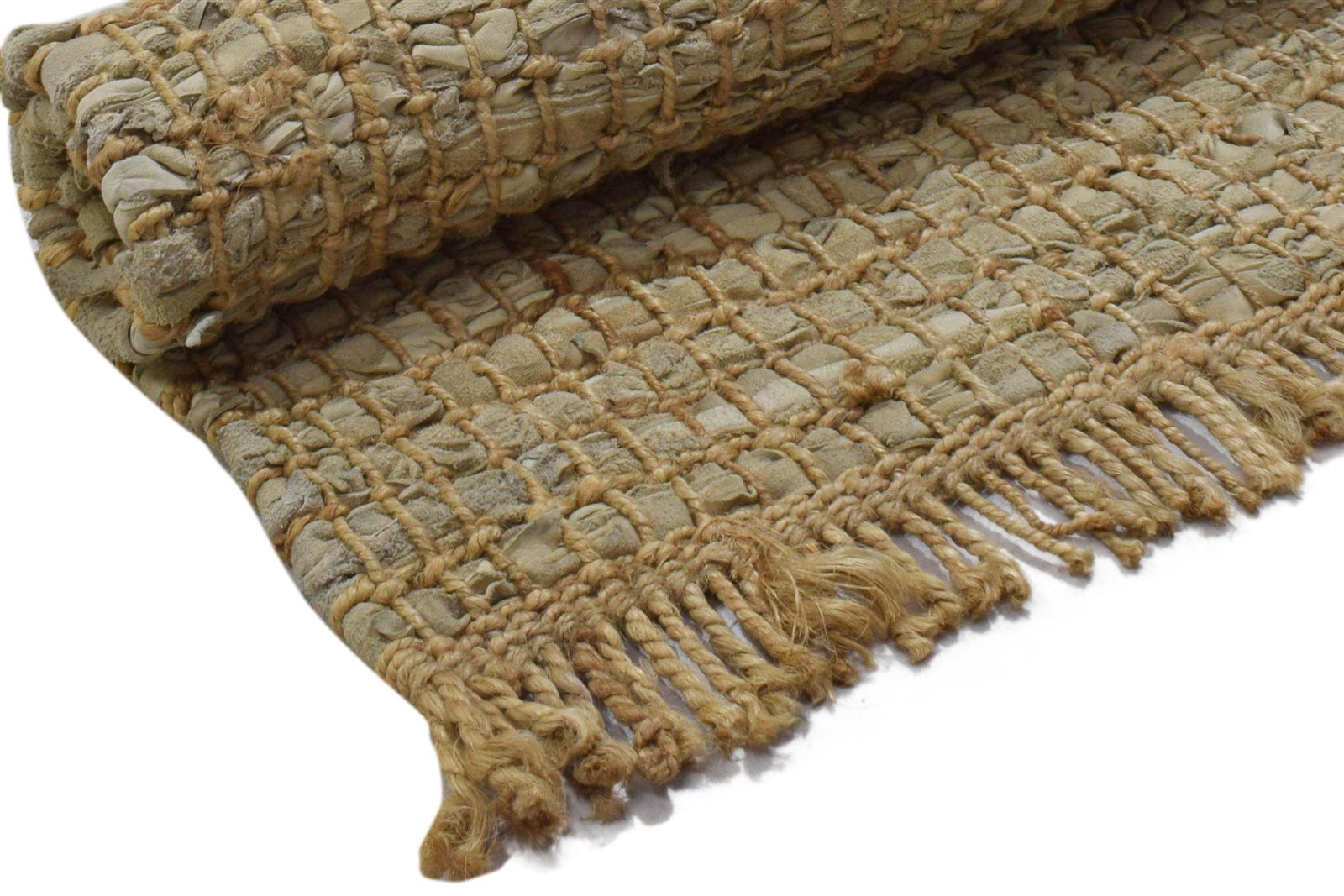Maureen 2X3 Rug Leather Cowhide Beige Modern Hand Woven Scandinavian Plaids   7860703199381