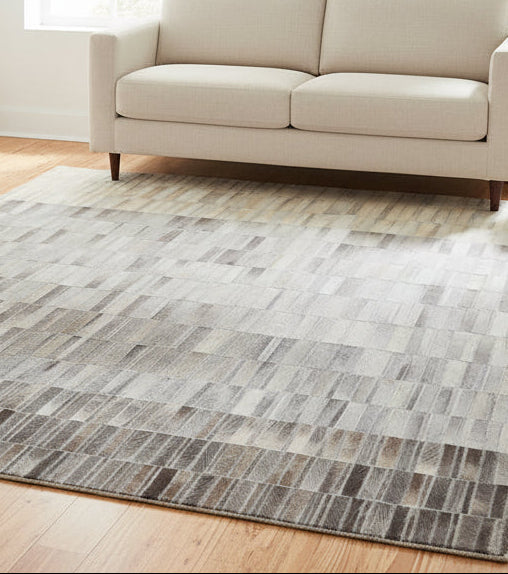 Maurise Handmade Gray Leather Stripes Rug | Modern Patchwork Cowhide Rug   9060925702293