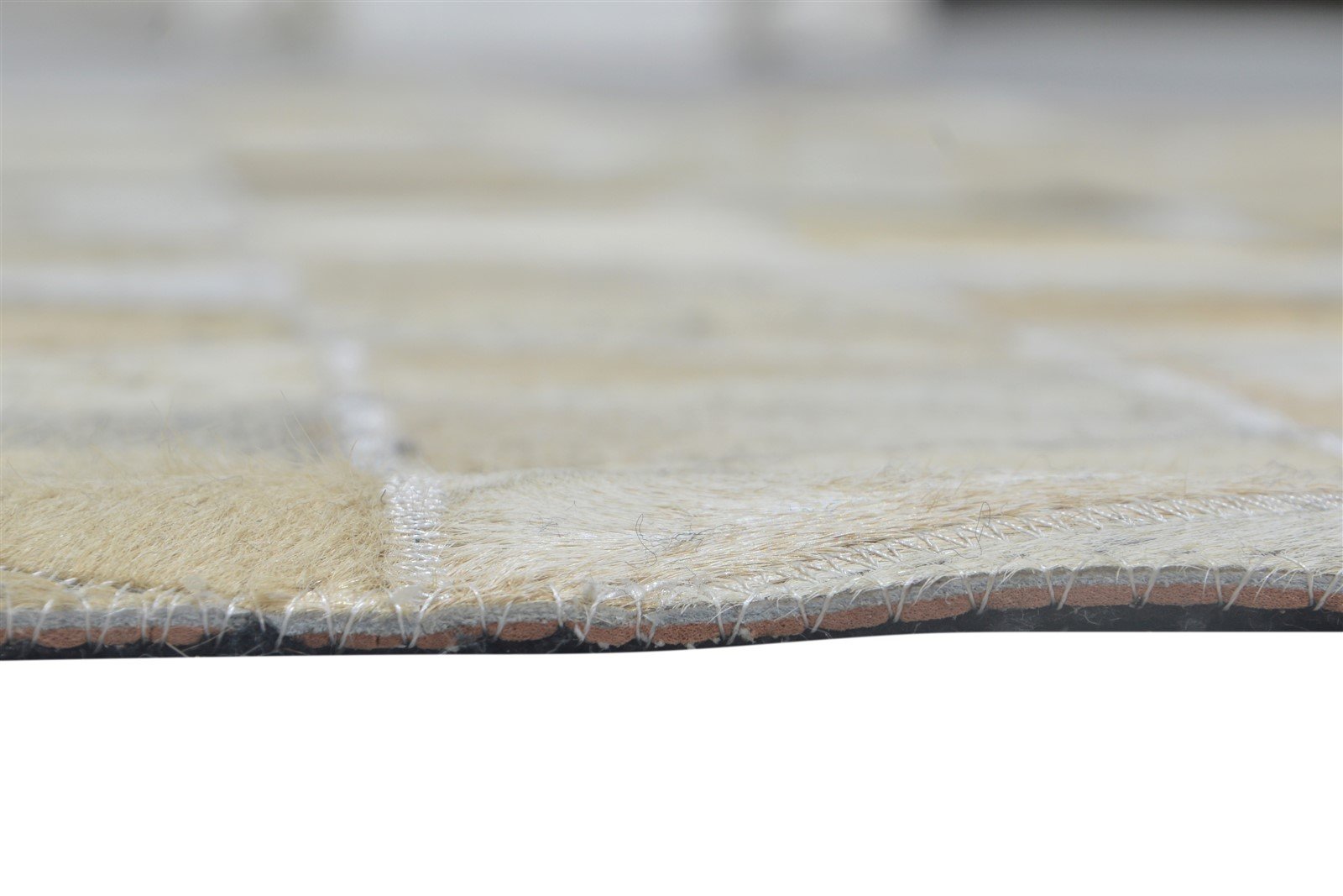 Melody Handmade Leather Beige Triangles Rug - Modern Patchwork Cowhide Area Rug   7864252203157