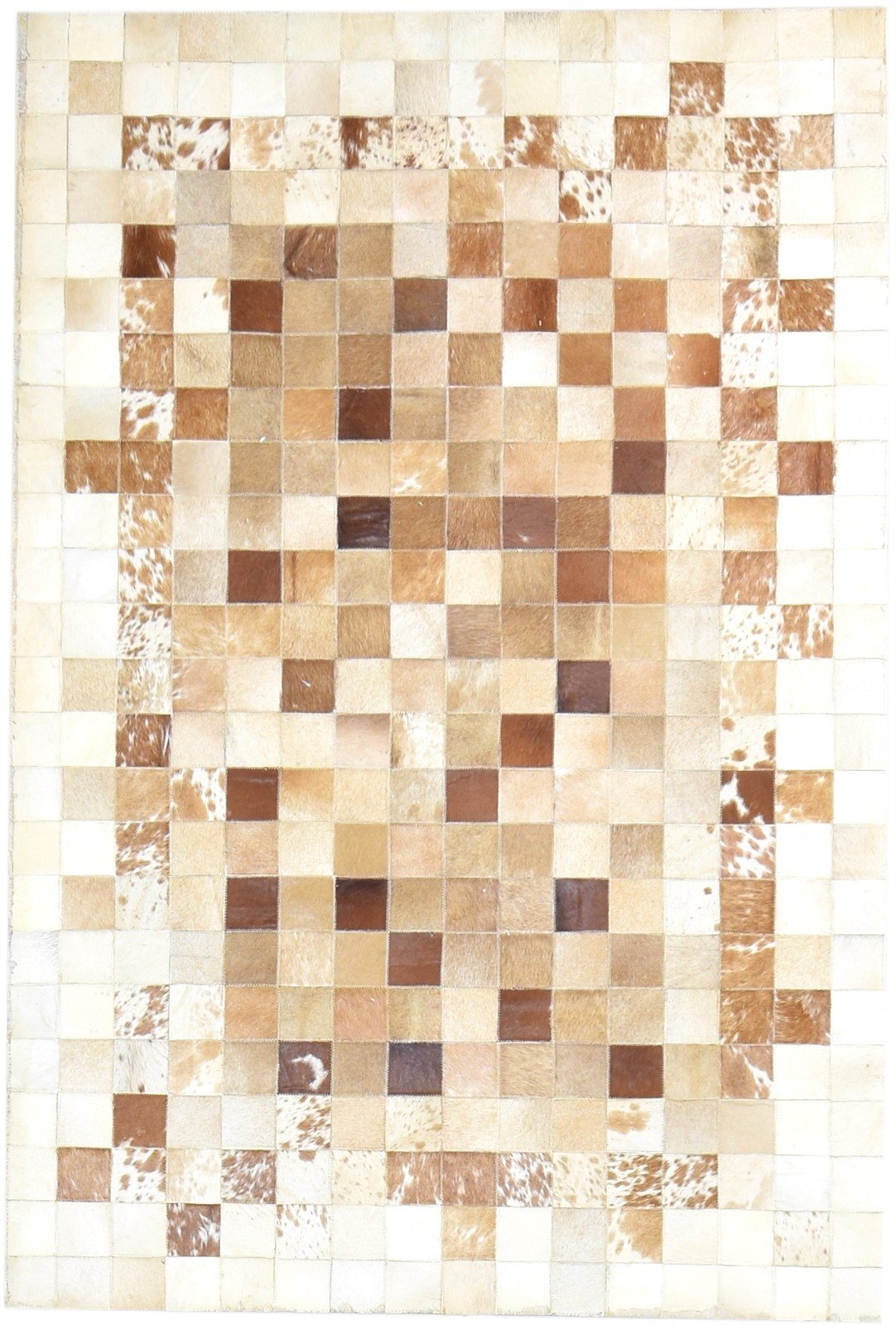 Melonie Handmade Leather Brown Checkerboard Rug | Patchwork Cowhide Area Rug   7864580833429