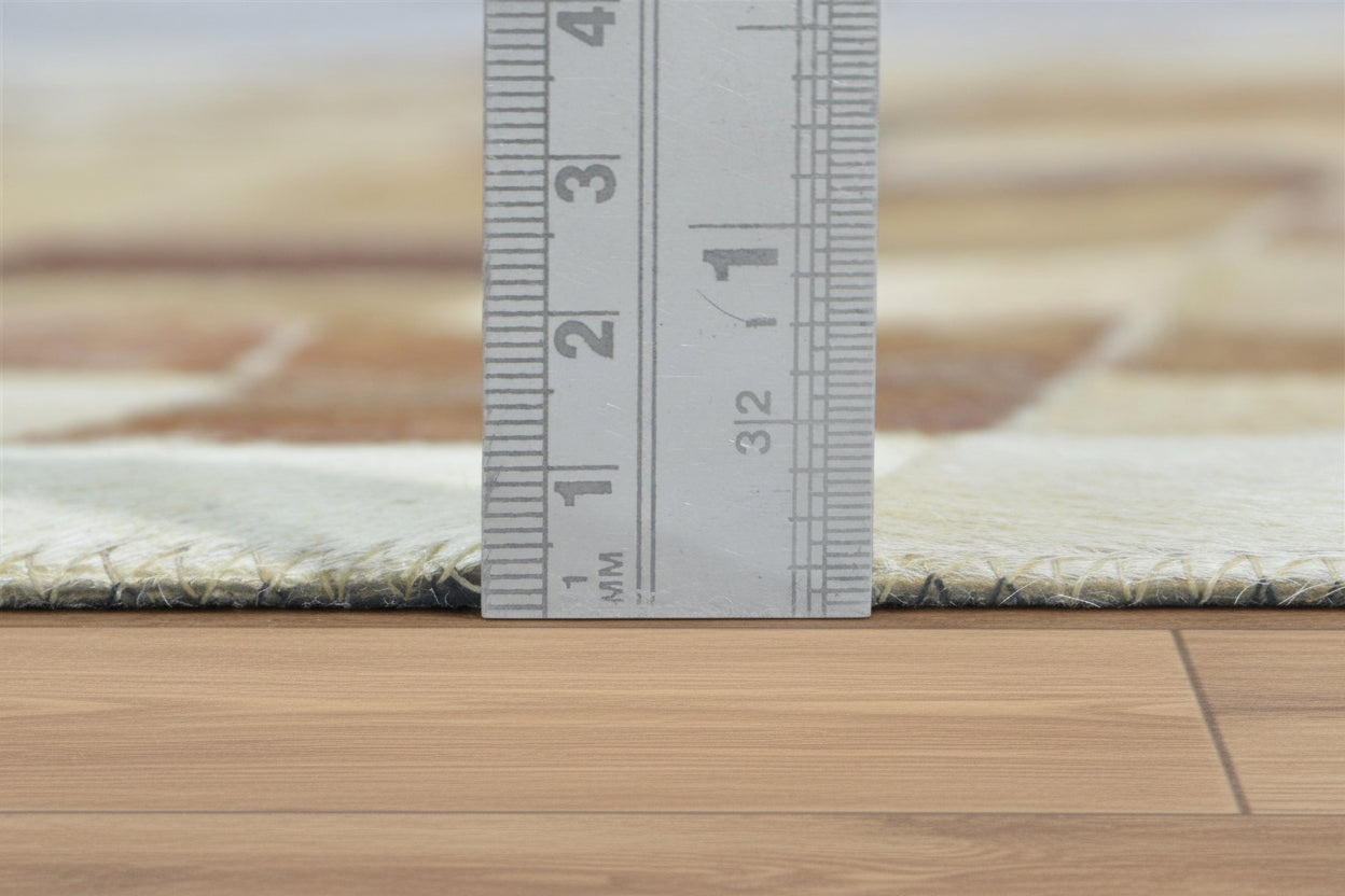 Melonie Handmade Leather Brown Checkerboard Rug | Patchwork Cowhide Area Rug   7864580833429