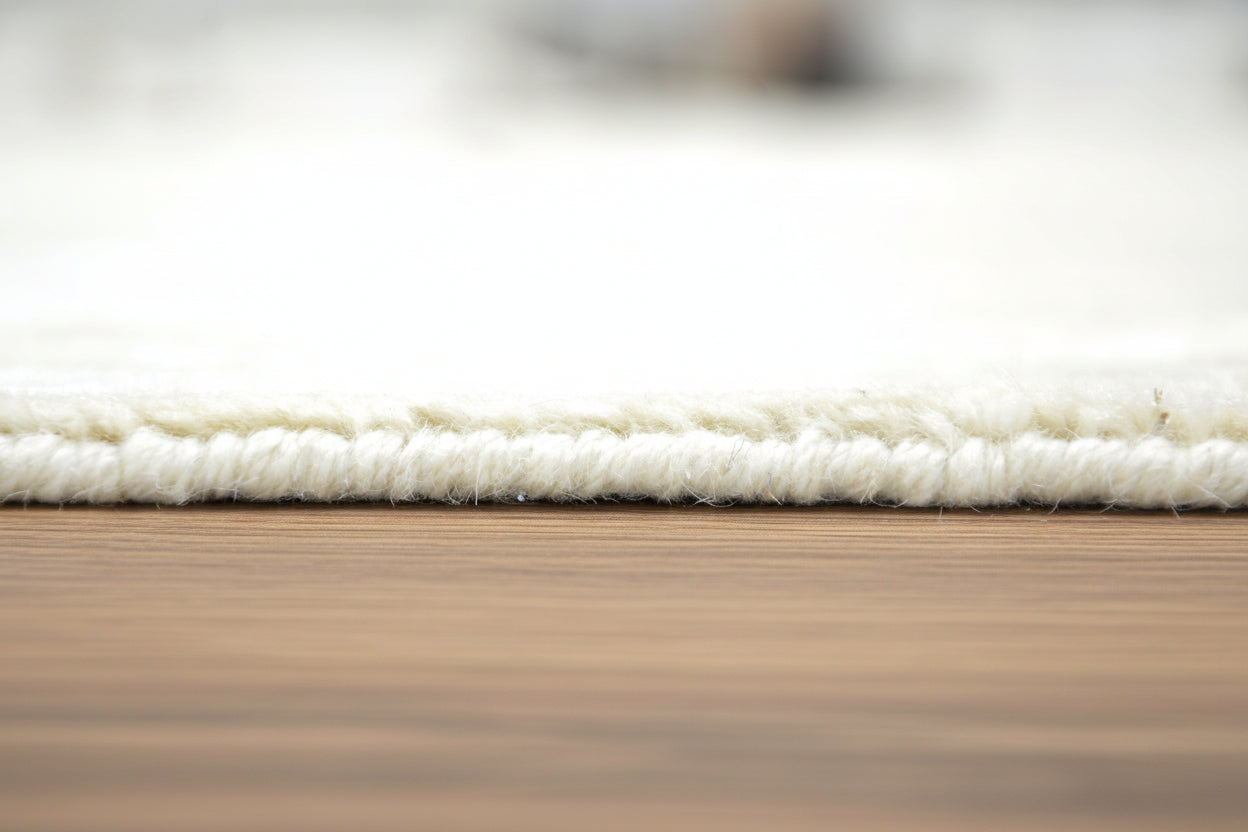 Meridian Drift Linear Cascade Abstract Hand Loom Knotted Rug – Handmade Sand & Ivory Rug   9176281743509