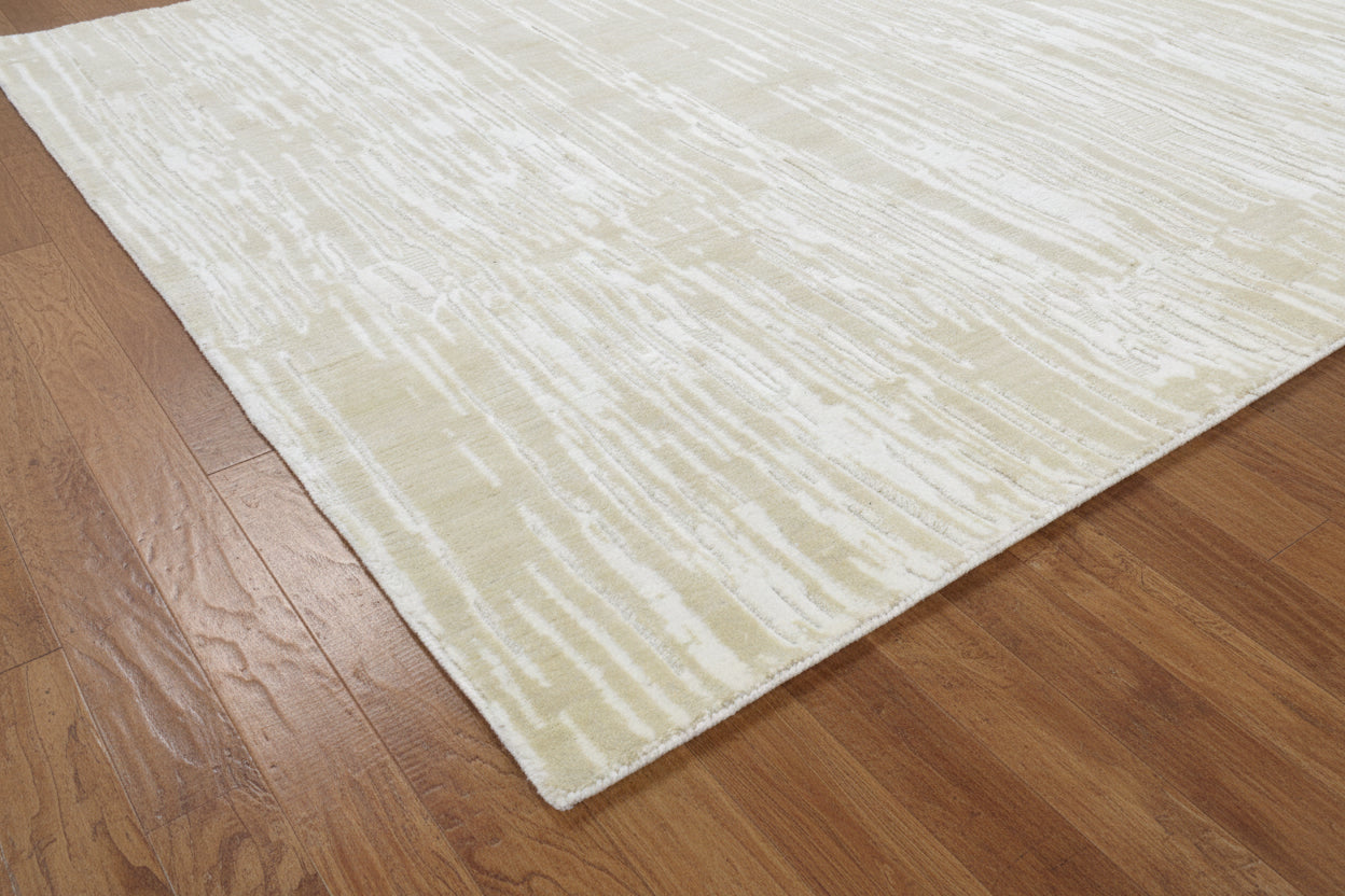 Meridian Drift Linear Cascade Abstract Hand Loom Knotted Rug – Handmade Sand & Ivory Rug   9176281743509