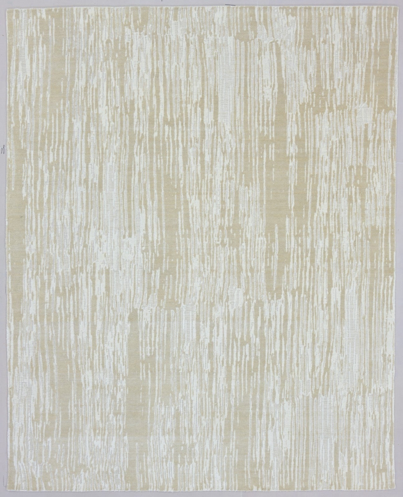 Meridian Drift Linear Cascade Abstract Hand Loom Knotted Rug – Handmade Sand & Ivory Rug   9176281743509