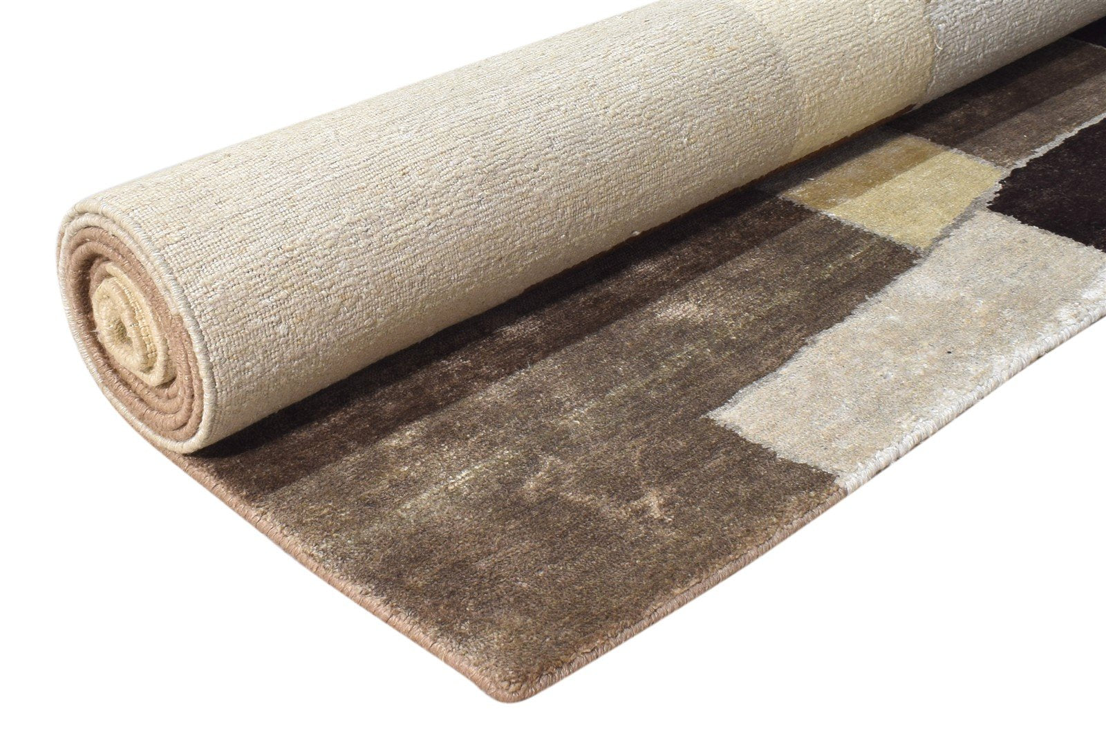 Merrie 6X9 Rug Silk Brown Modern Hand Knotted Scandinavian Geometric   7865067208853