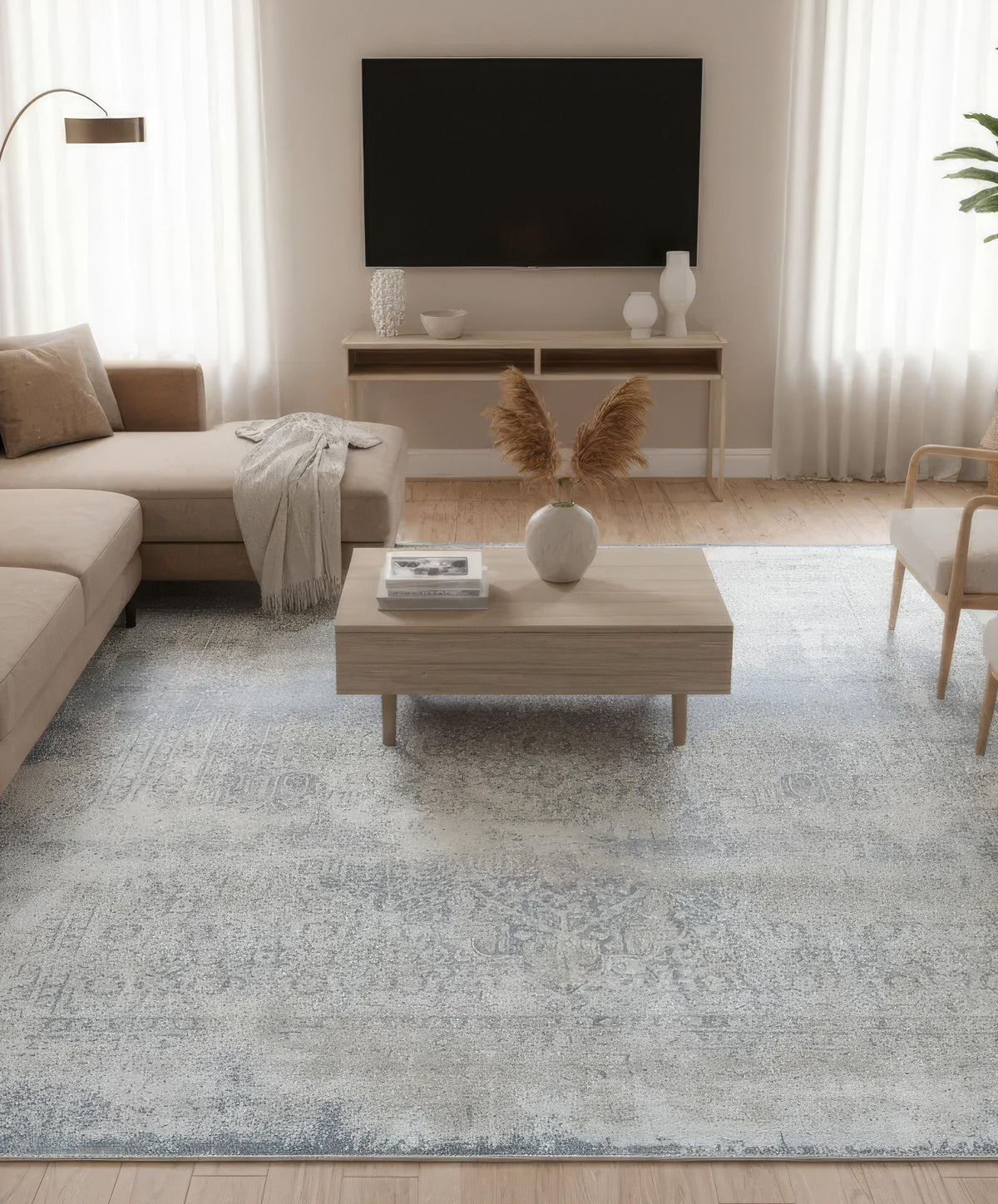 Merrin Handmade Abstract Loom Knotted Silk Like Wool Visose Blue Rug   8921093308565