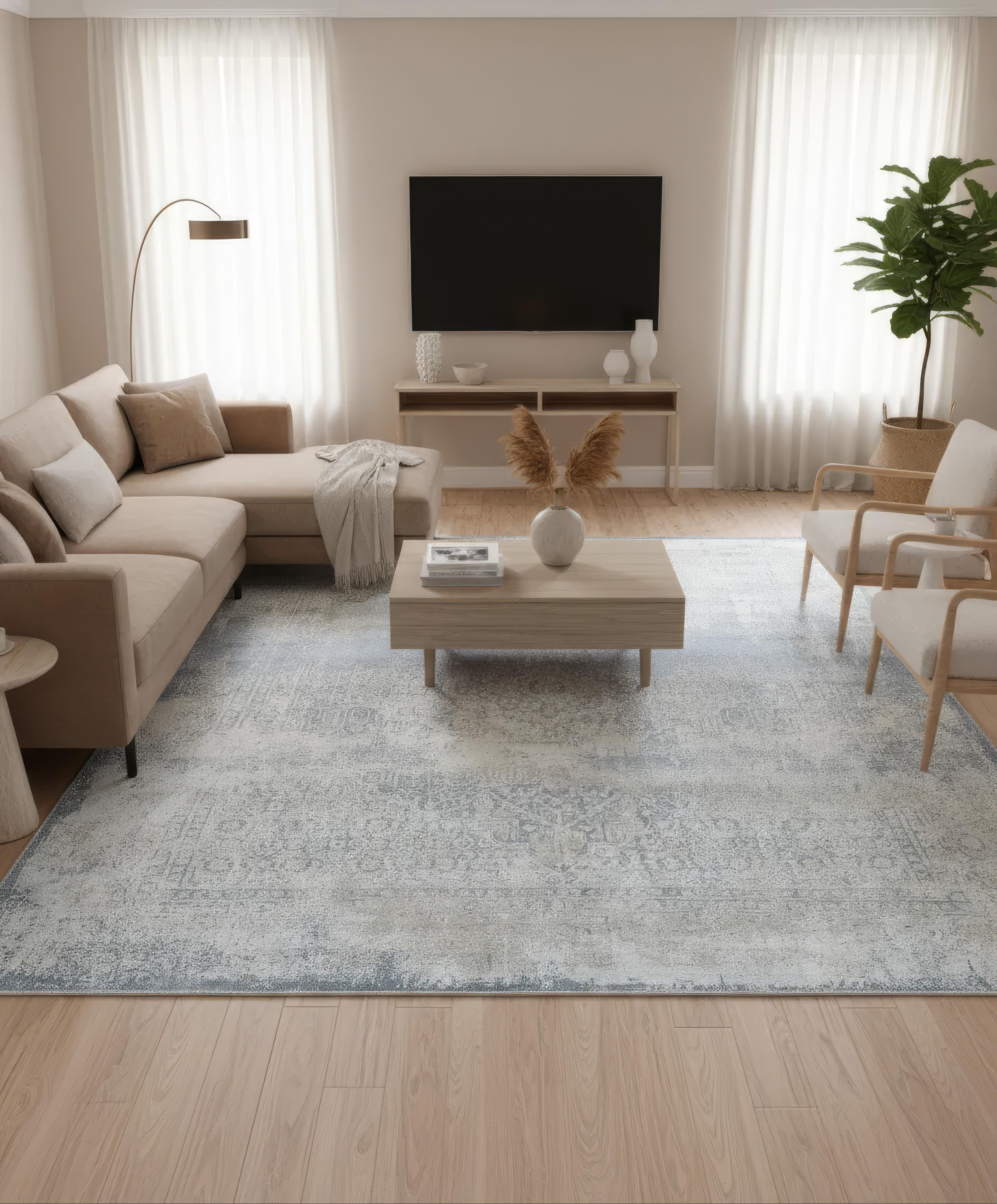 Merrin Handmade Abstract Loom Knotted Silk Like Wool Visose Blue Rug   8921093308565