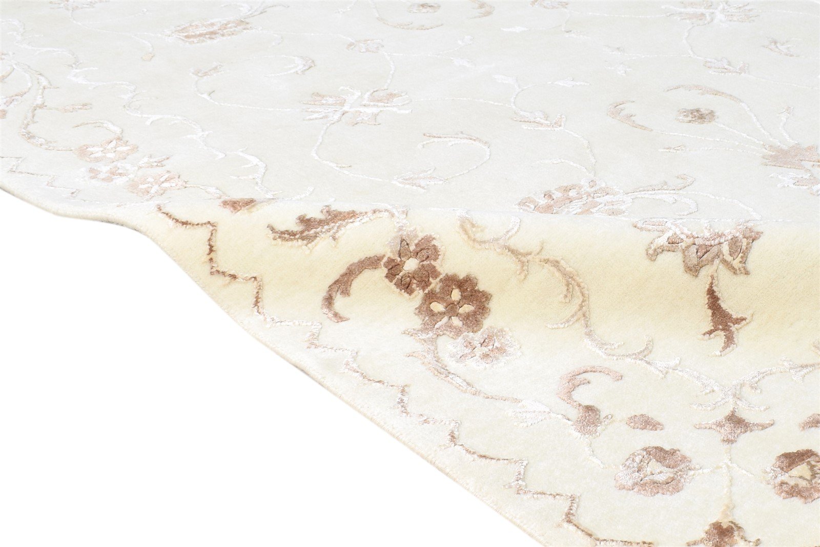 Milly 4X6 Rug Wool / Silk Cream Persien Hand Knotted Abbuson Oriental   7865126813845