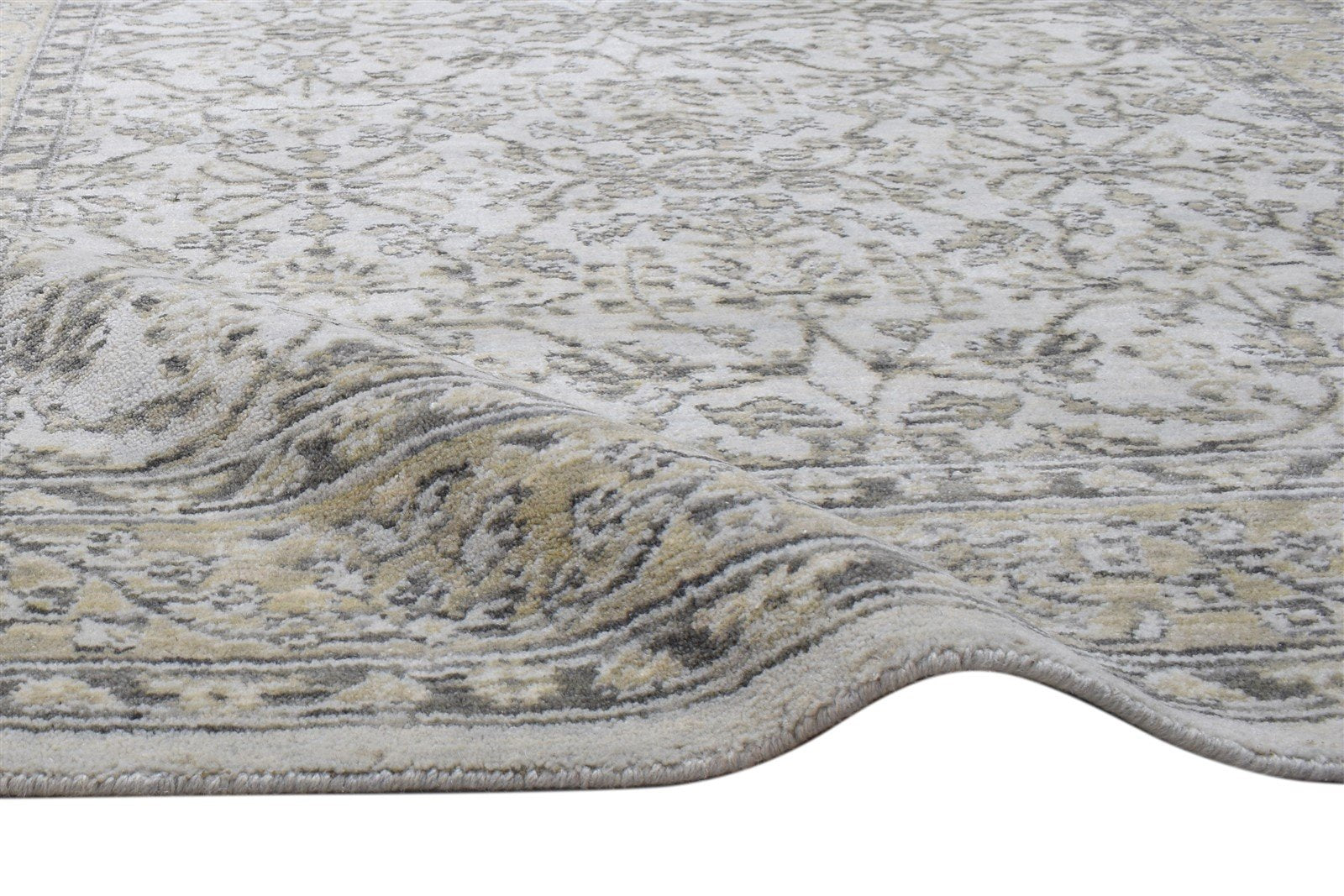 Minne Jacquard Loom Cream Wool Silk Rug 5X8 Modern Oushak Oriental   7864145281173