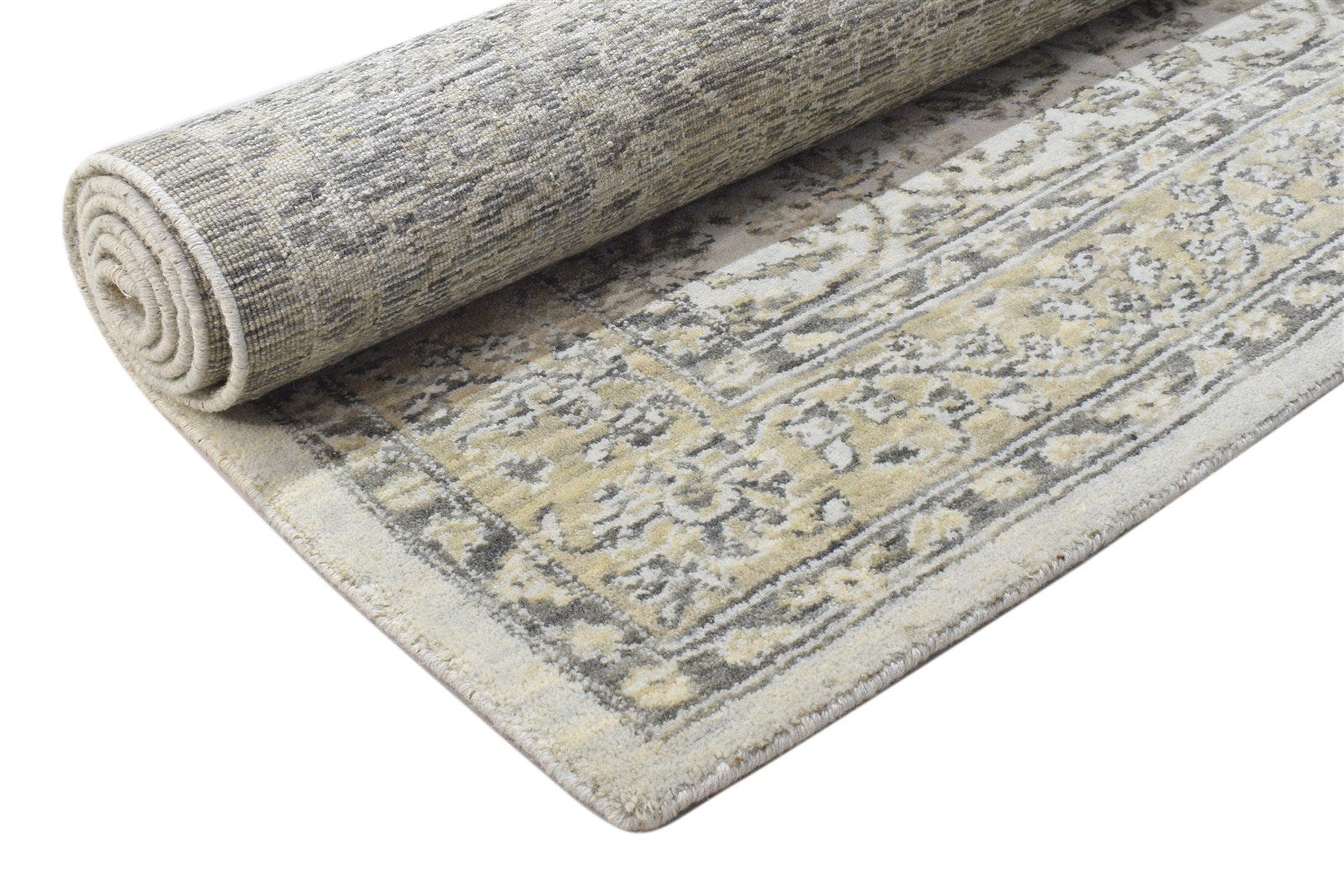 Minne Jacquard Loom Cream Wool Silk Rug 5X8 Modern Oushak Oriental   7864145281173