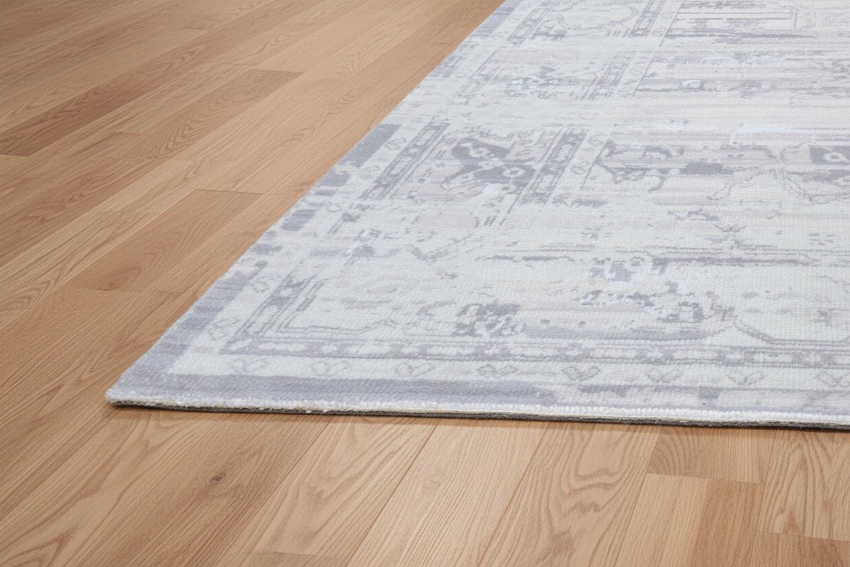 Mirela Handmade Medallion Silver Grey Area Rug – Modern Abstracted Traditional Style   9176406163605