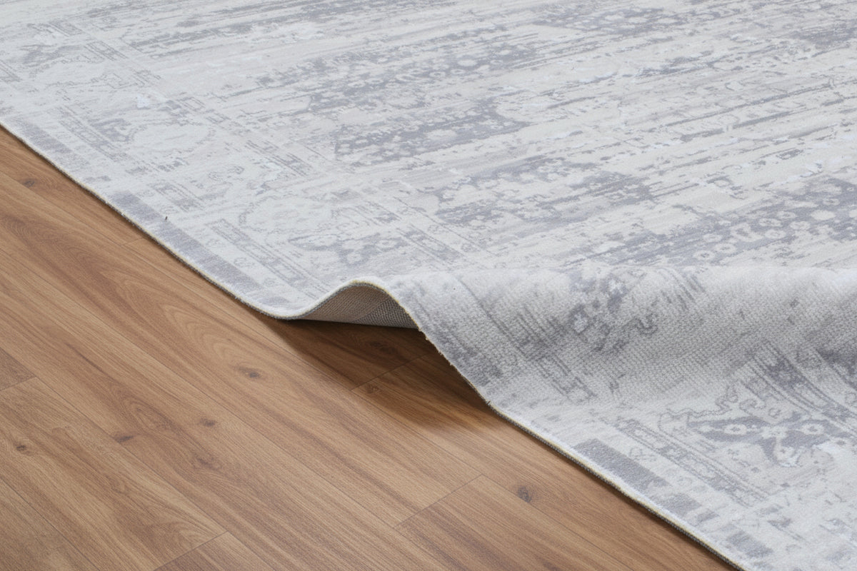 Mirela Handmade Medallion Silver Grey Area Rug – Modern Abstracted Traditional Style   9176406163605