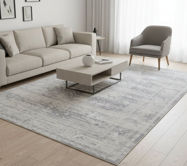 Mirela Handmade Medallion Silver Grey Area Rug – Modern Abstracted Traditional Style   9176406163605