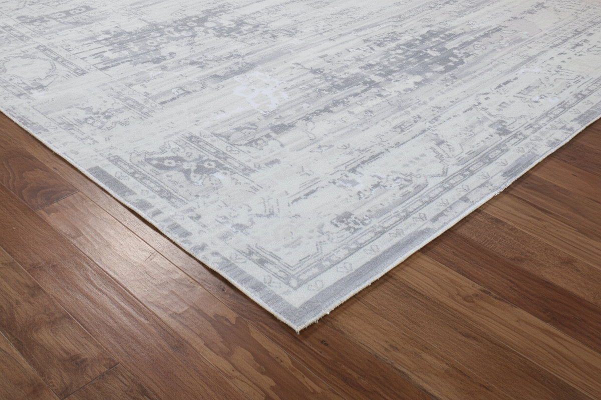 Mirela Handmade Medallion Silver Grey Area Rug – Modern Abstracted Traditional Style   9176406163605