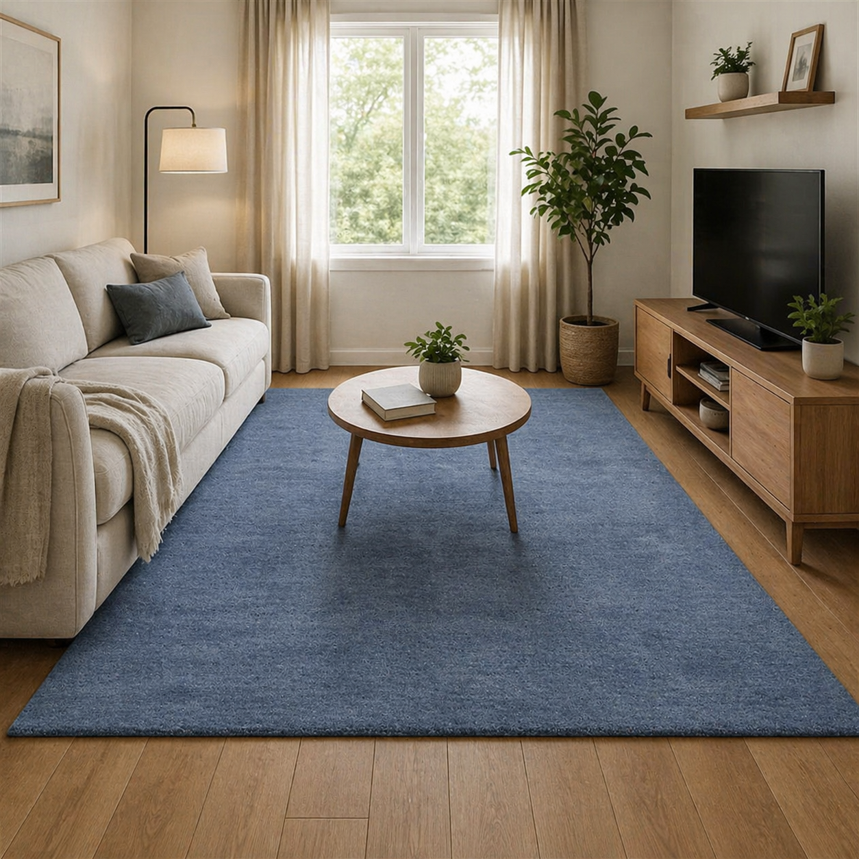 Modern Blue Area Rug Solid Color Plain Wool Rug   8488894595221