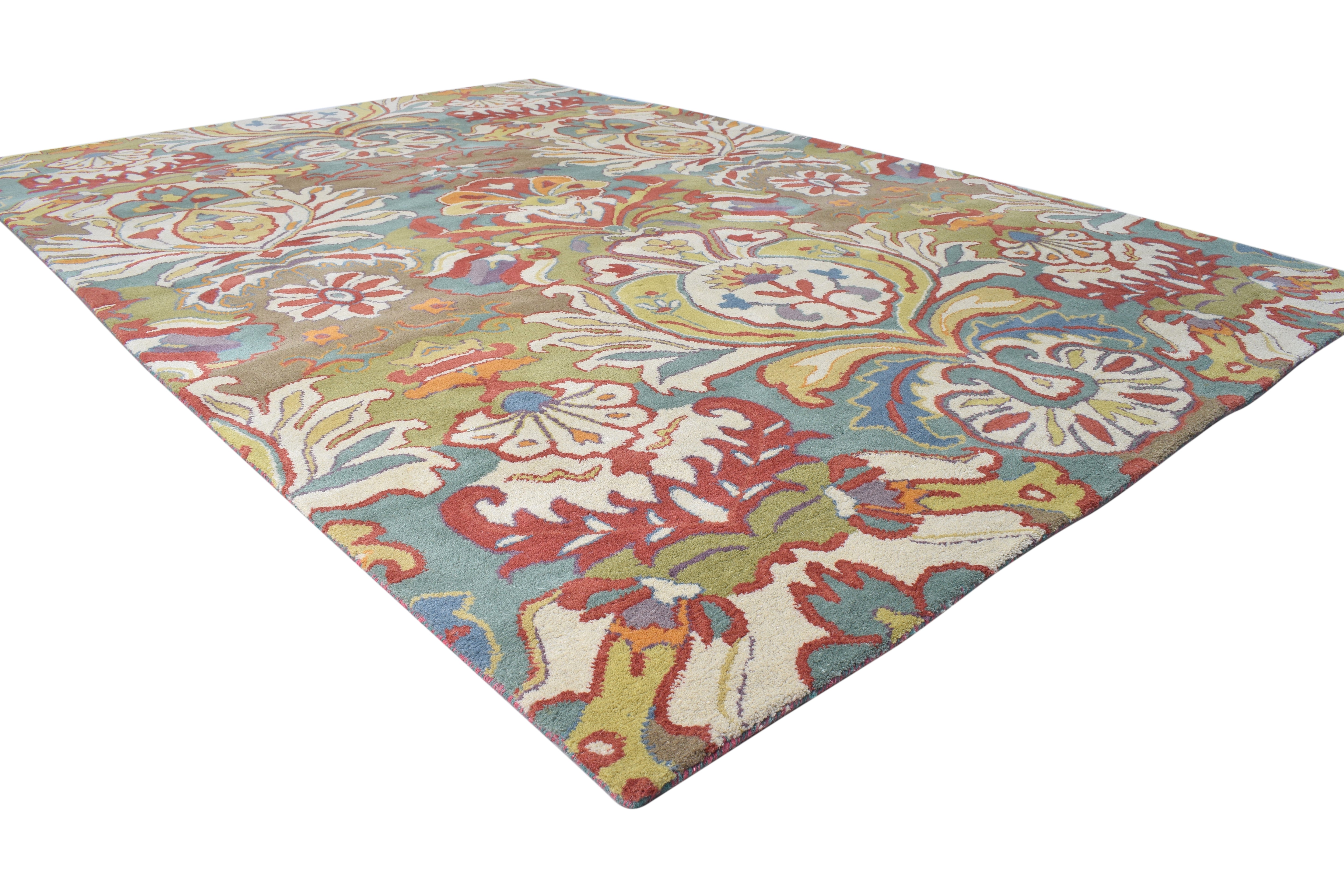 Modern Boho Rug for Bedroom Eclectic Wool Multi Colorful Rug Hand Tufted Floral Carpet   8613890621589