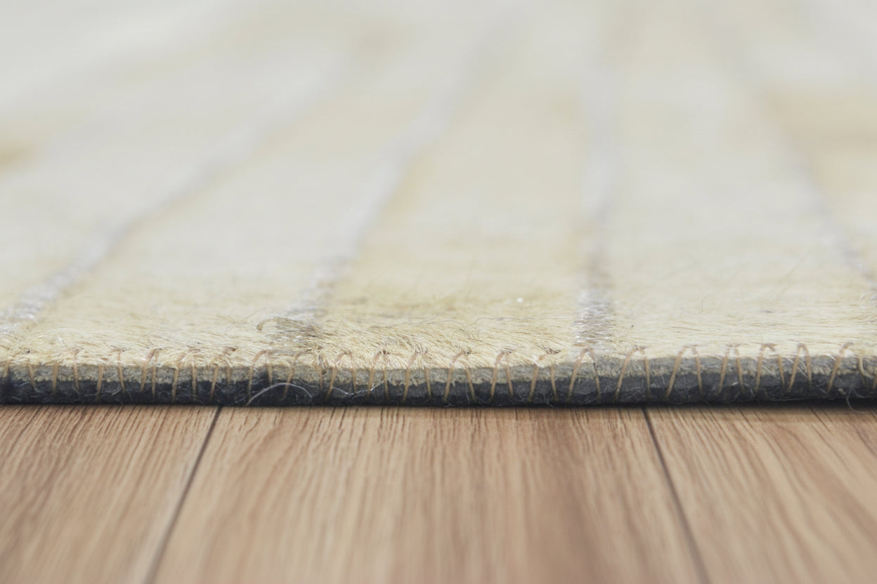 Modern Brown & Ivory Cowhide Leather Rug – Handmade Striped Patchwork Area Rug   9061012963477