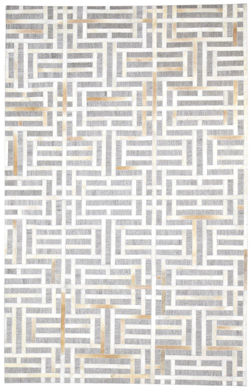 Modern Gray / Ivory Leather Rug, Cowhide Rug Large, Patchwork Rug, Area Rug Carpet   8620216090773