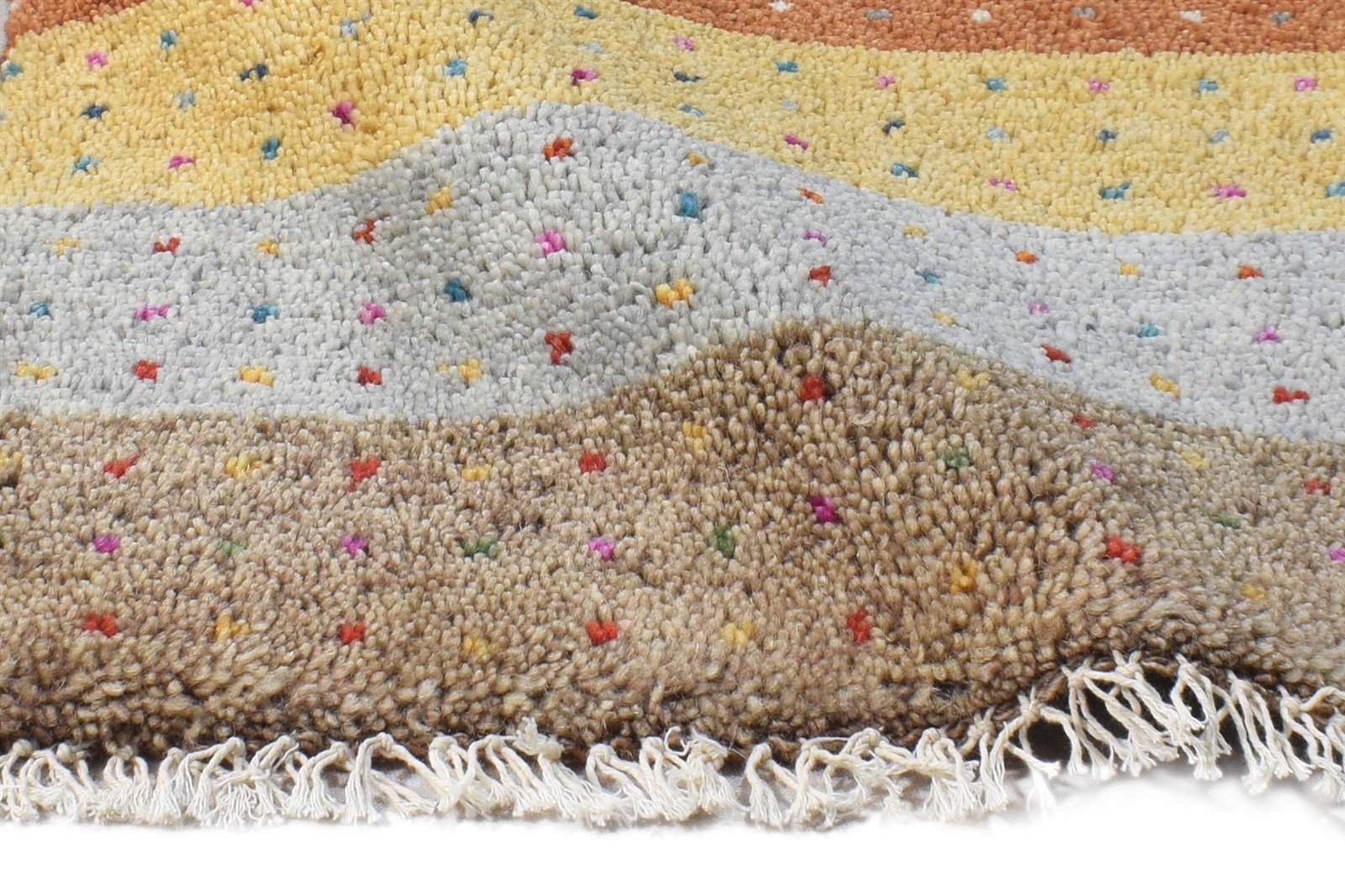 Multi Color Wool Rug 1X2 Southwestern Hand Knotted Gabbeh Striped Small Carpet   7865060786325