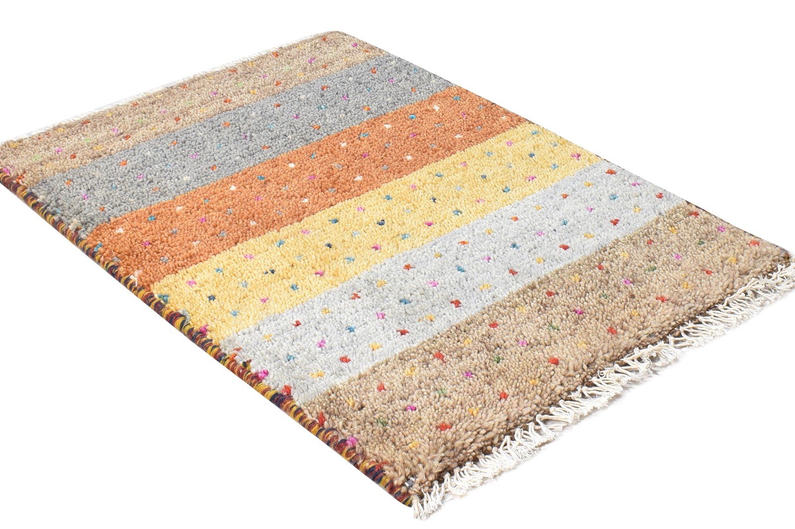 Multi Color Wool Rug 1X2 Southwestern Hand Knotted Gabbeh Striped Small Carpet   7865060786325