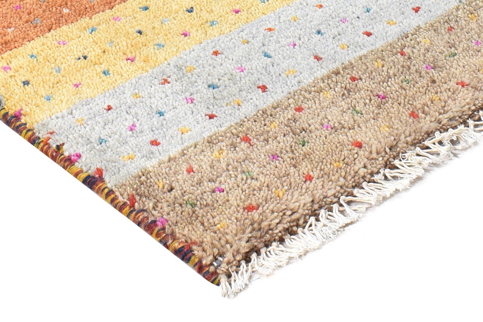 Multi Color Wool Rug 1X2 Southwestern Hand Knotted Gabbeh Striped Small Carpet   7865060786325