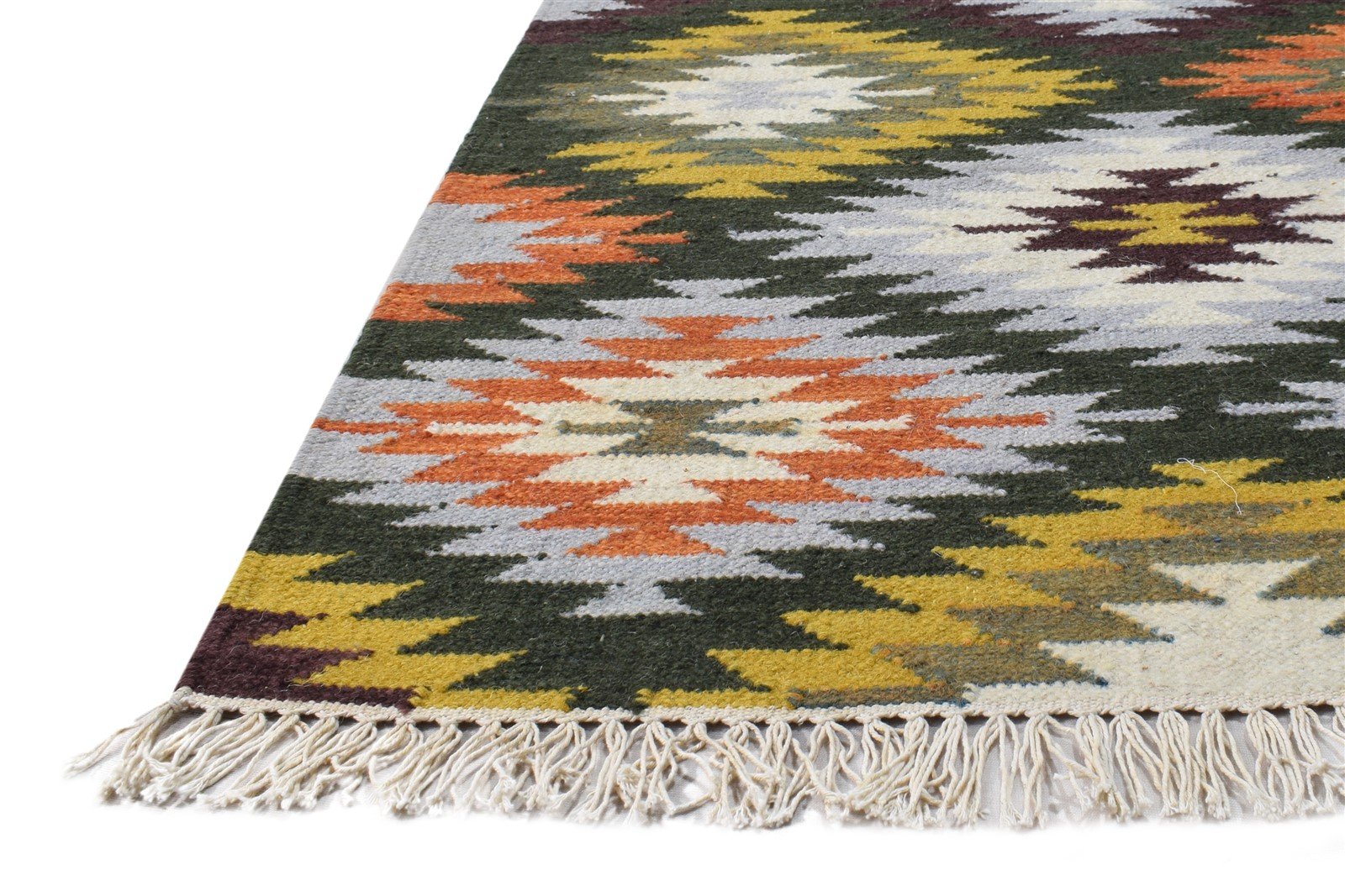 Multi Color Wool Rug 2' X 3' Modern Dhurrie Bohemian Southwestern Small Carpet   7865082052757