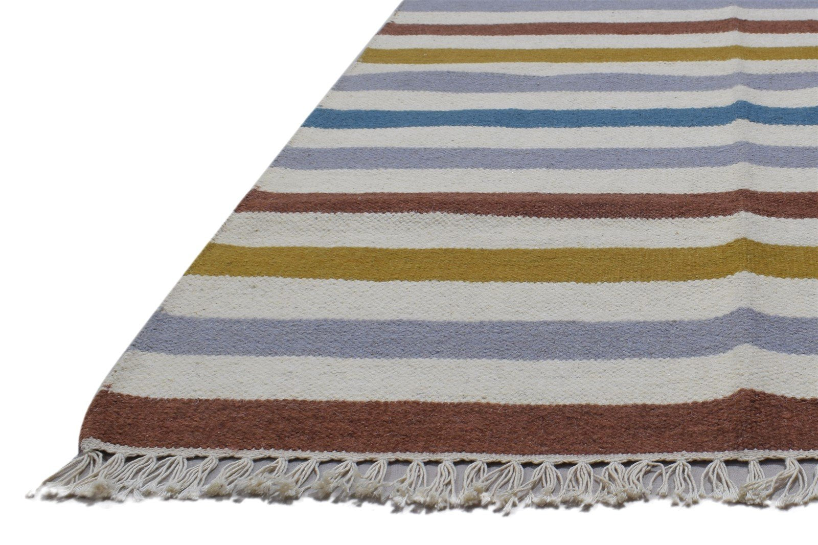 Multi Color Wool Rug 3' X 5' Modern Dhurrie Scandinavian Striped Small Carpet   7864493801621