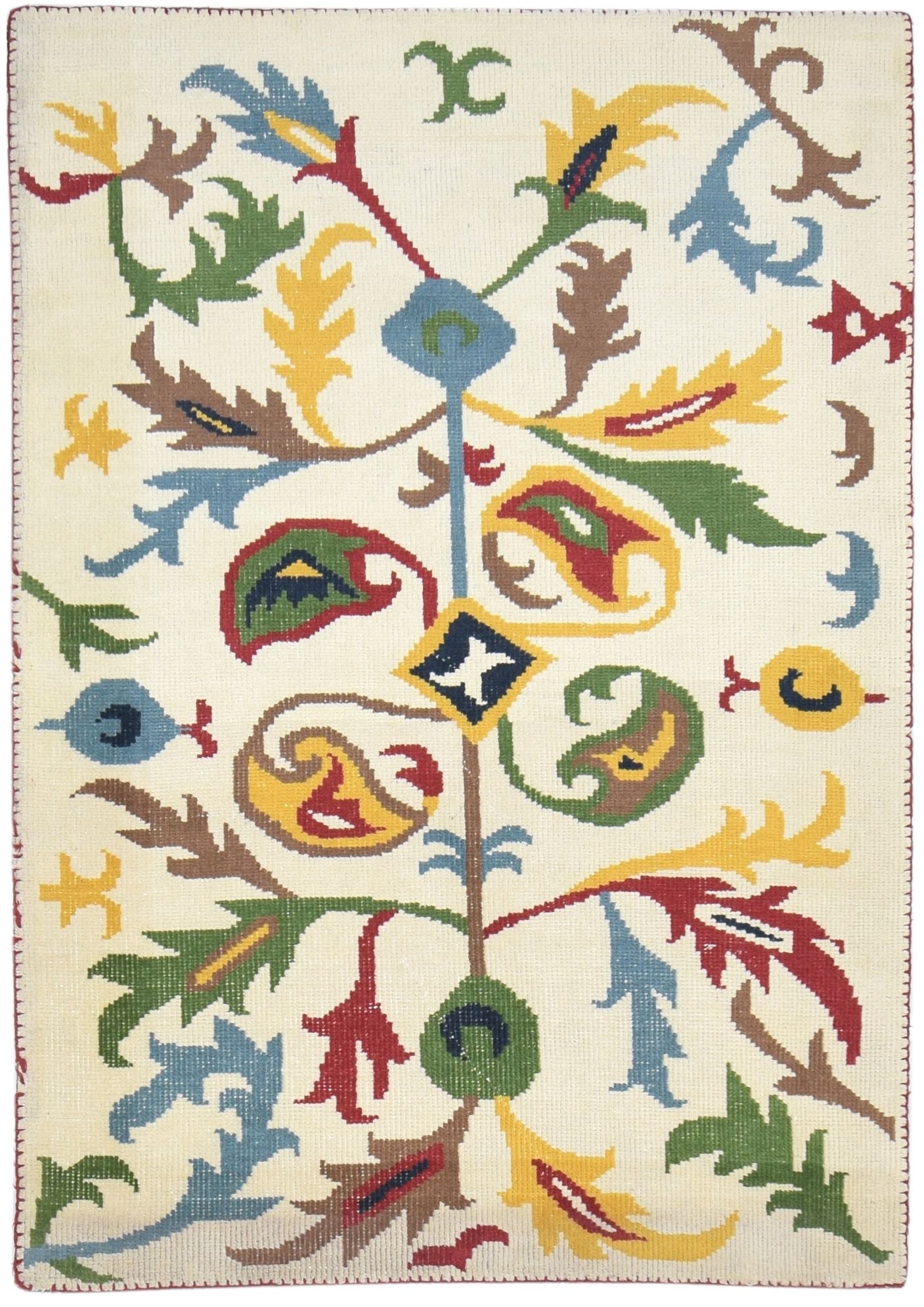 Anet Multi Color Wool Rug 5' X 6' Modern Hand Knotted French Floral   7864874139797