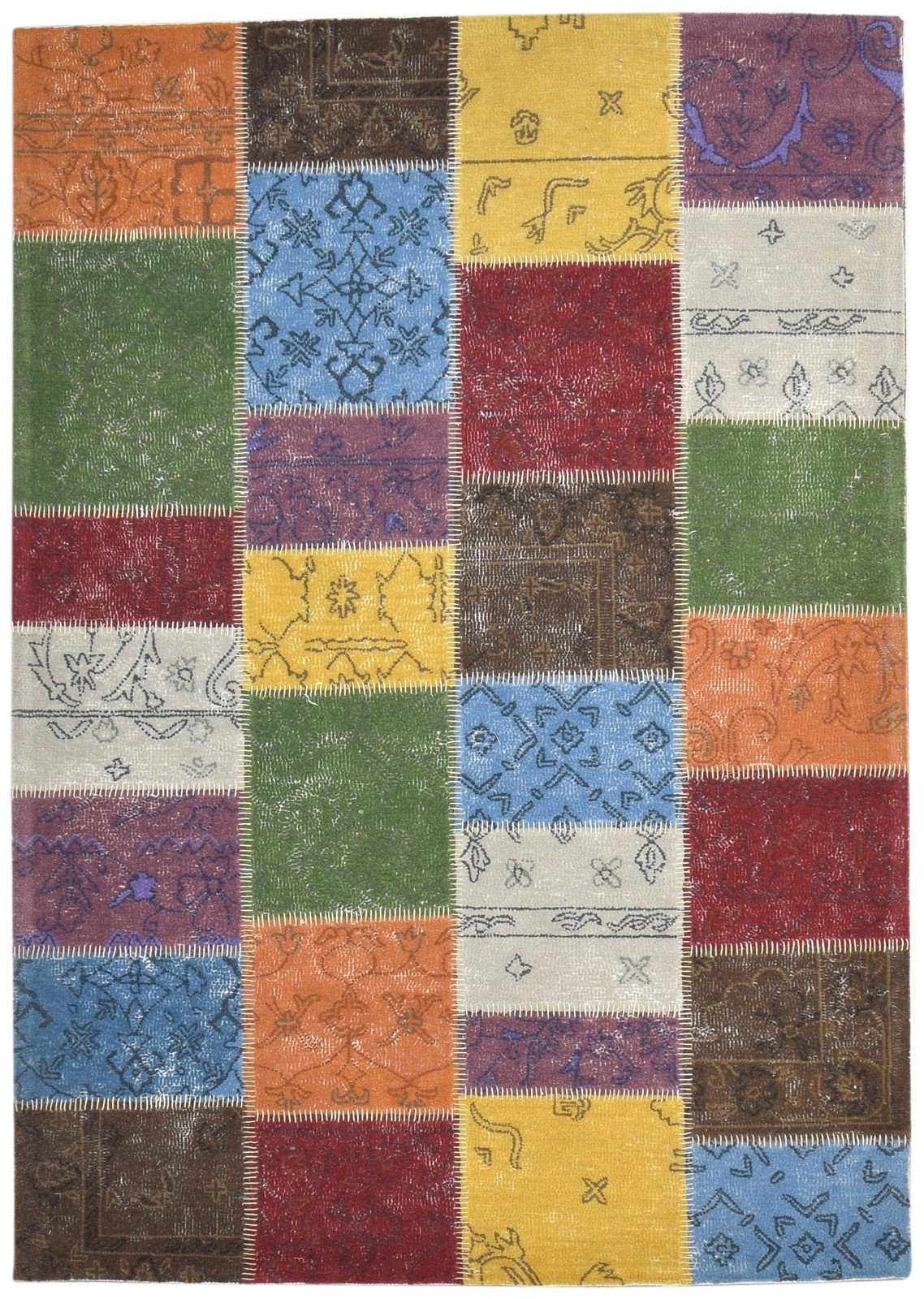 Multi Color Wool Rug 6X8 Modern Hand Tufted Oriental Patchwork Room Size Carpet   7865075040405