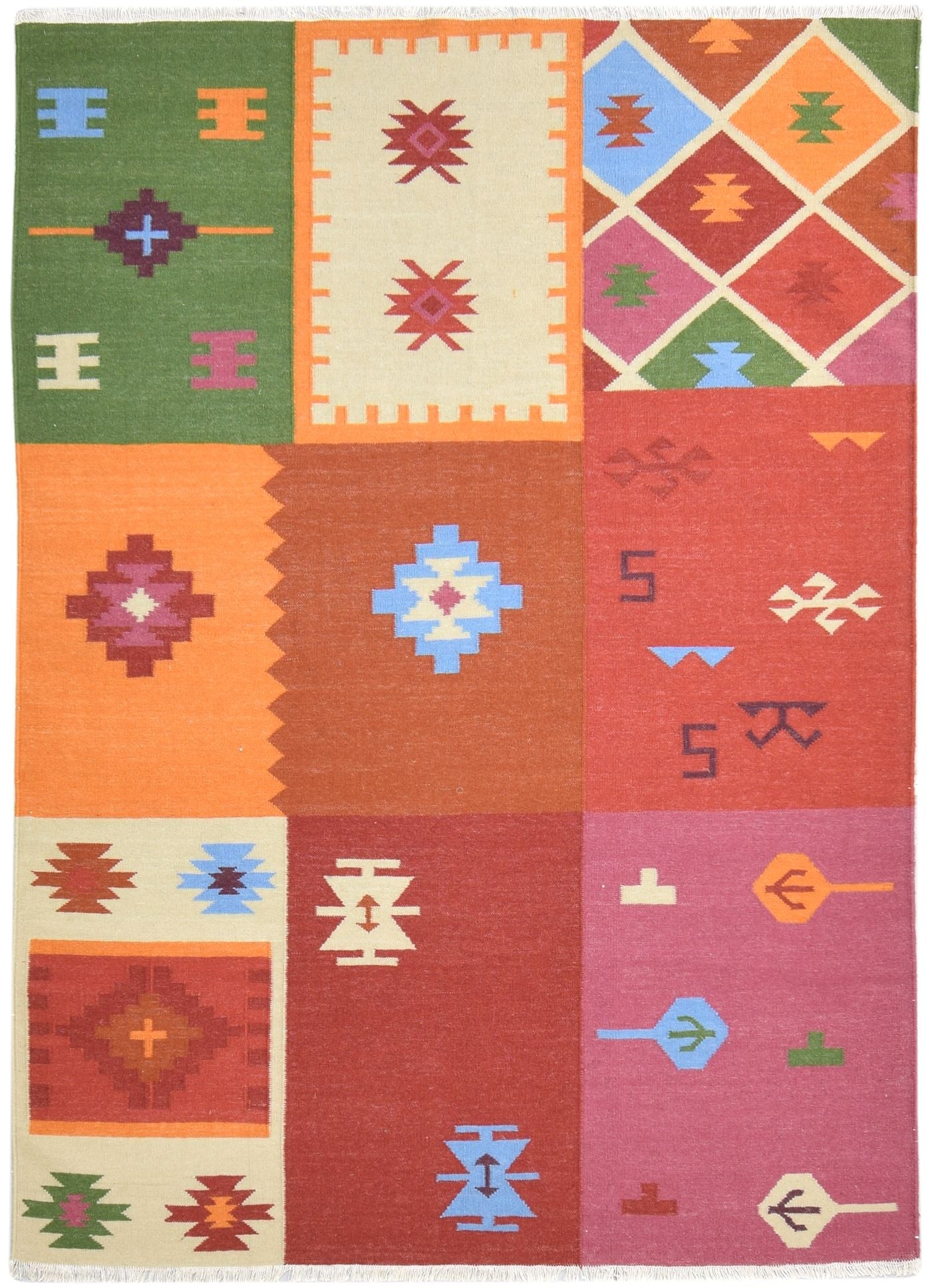 Multi Color Wool Rug 6X8 Southwestern Dhurrie American Tribal Room Size Carpet   7865024643221