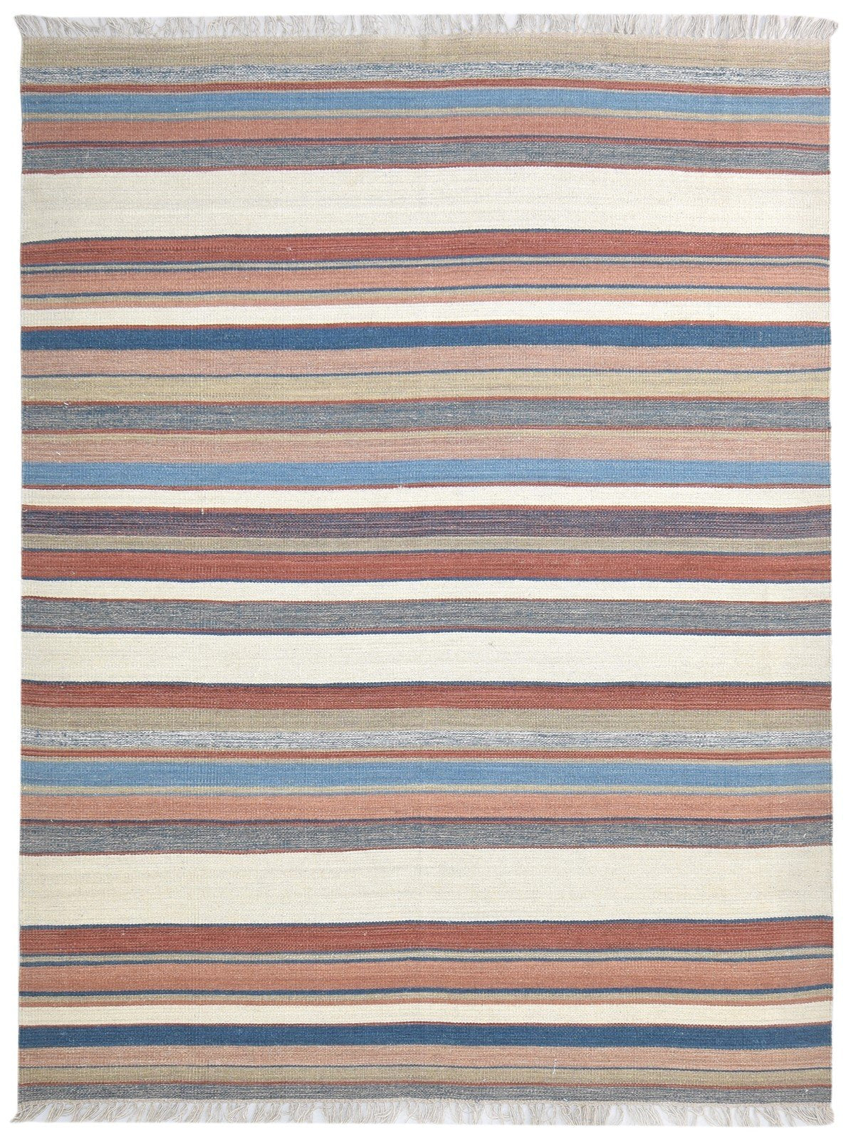 Multi Color Wool Rug 7' X 9' Modern Dhurrie Scandinavian Striped Large Carpet   7865077399701