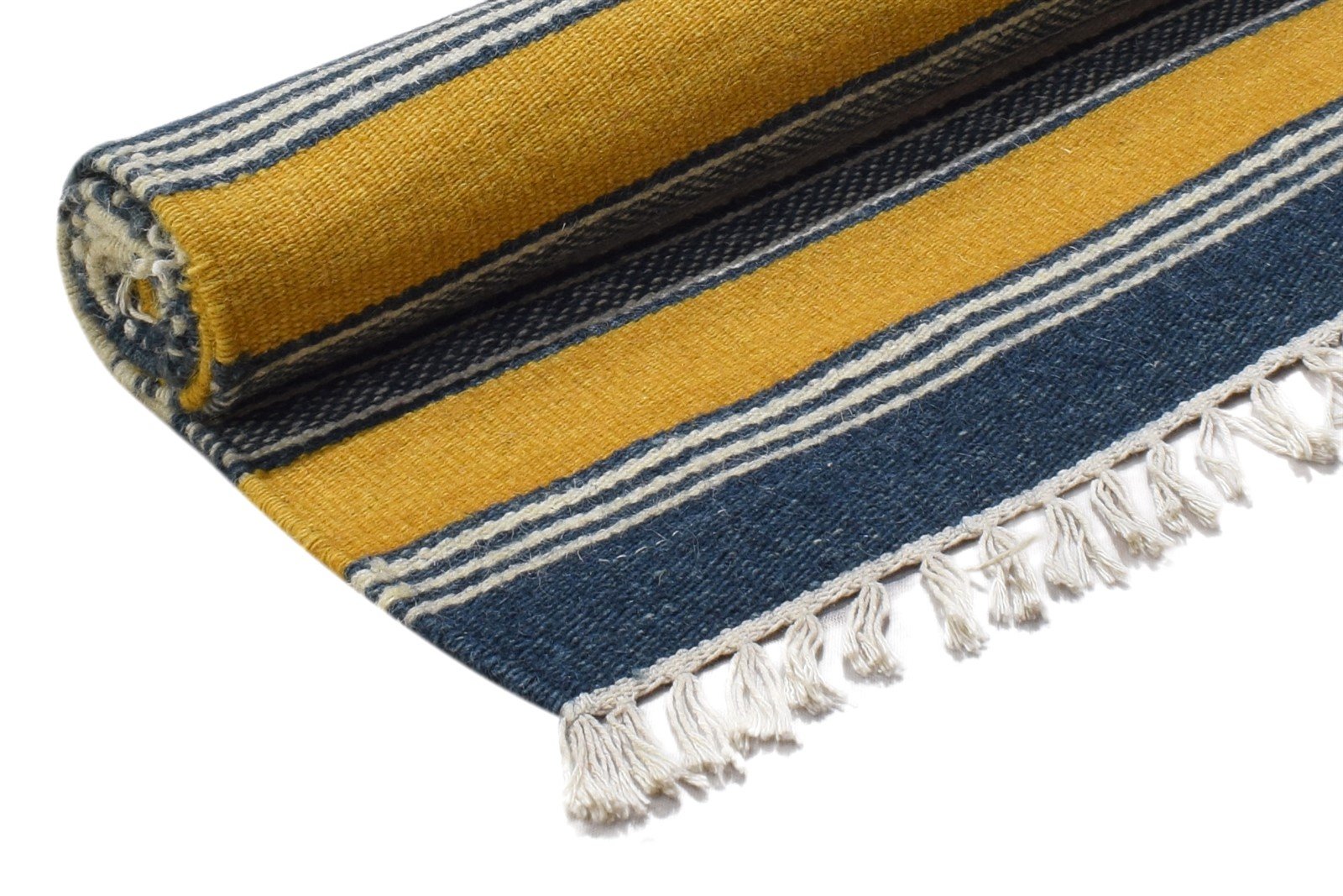 Dollie Multi Wool Rug 3' X 5' Modern Dhurrie French Striped   7864985485461