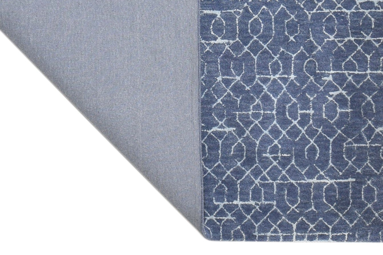 Navy Blue Wool Rug 5X8 Modern Hand Tufted Moroccan Geometric Room Size Carpet   7865188778133