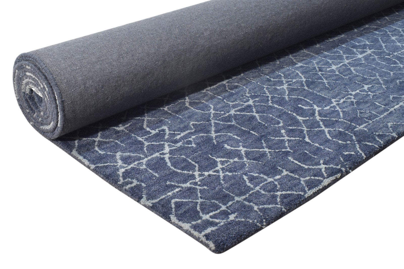 Navy Blue Wool Rug 5X8 Modern Hand Tufted Moroccan Geometric Room Size Carpet   7865188778133