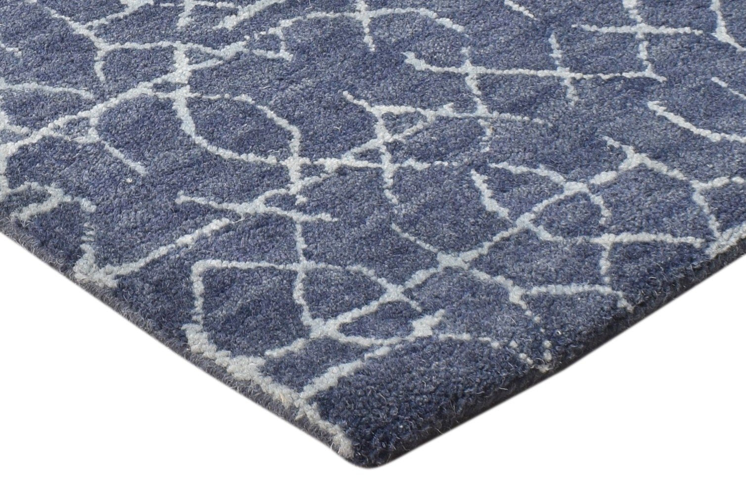 Navy Blue Wool Rug 5X8 Modern Hand Tufted Moroccan Geometric Room Size Carpet   7865188778133