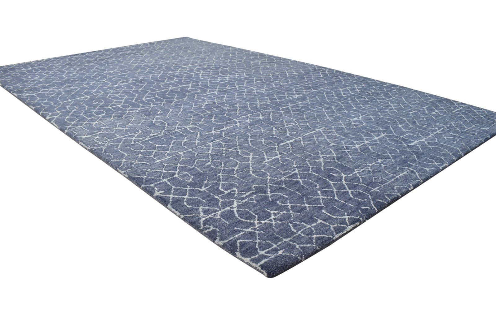 Navy Blue Wool Rug 5X8 Modern Hand Tufted Moroccan Geometric Room Size Carpet   7865188778133