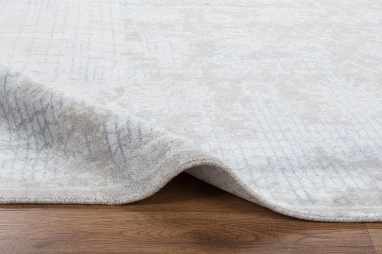 Negrean Handmade Loom Knotted Silk Like Luxury Area Rug – Soft Beige & Mist Blue   9015846502549