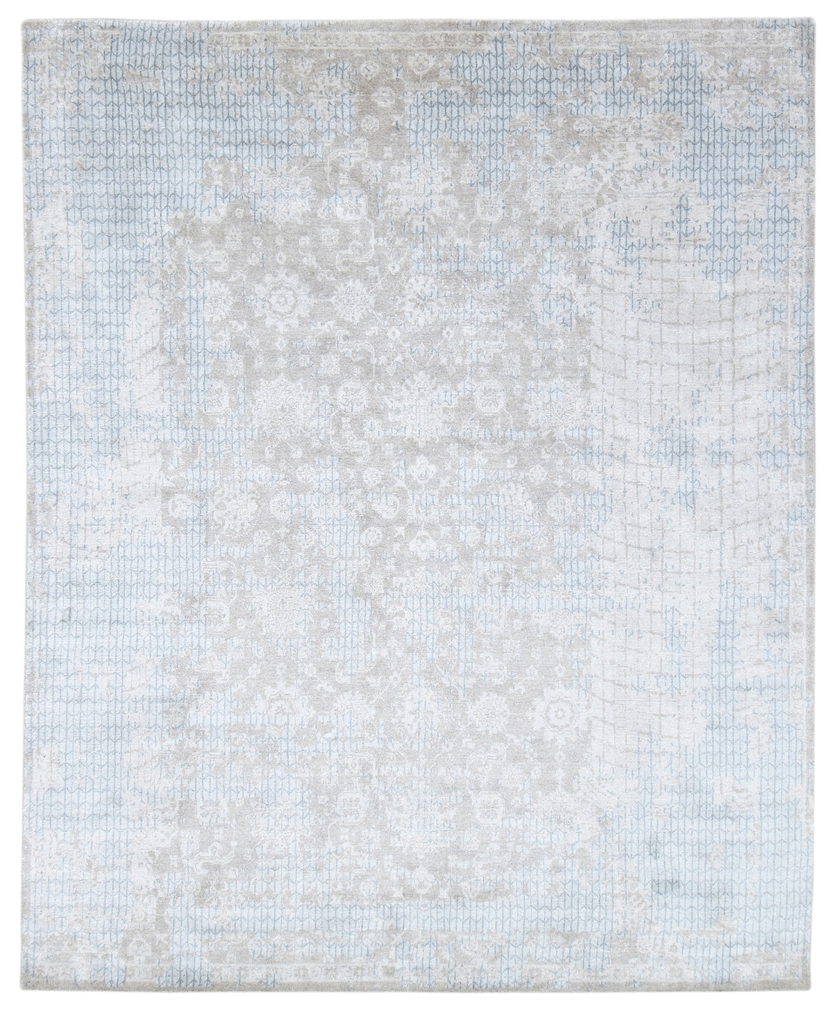 Negrean Handmade Loom Knotted Silk Like Luxury Area Rug – Soft Beige & Mist Blue   9015846502549