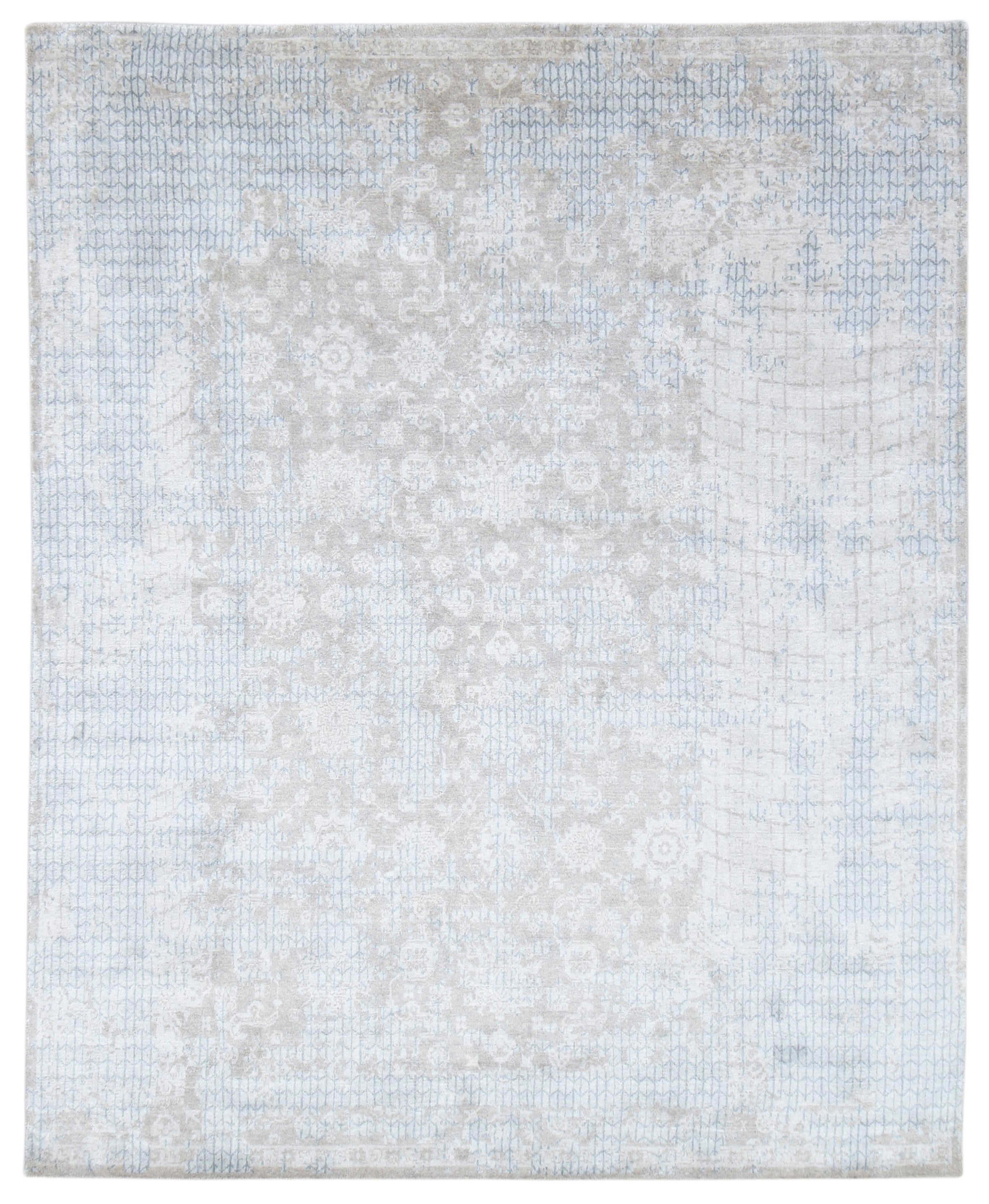Negrean Handmade Loom Knotted Silk Like Luxury Area Rug – Soft Beige & Mist Blue   9015846502549
