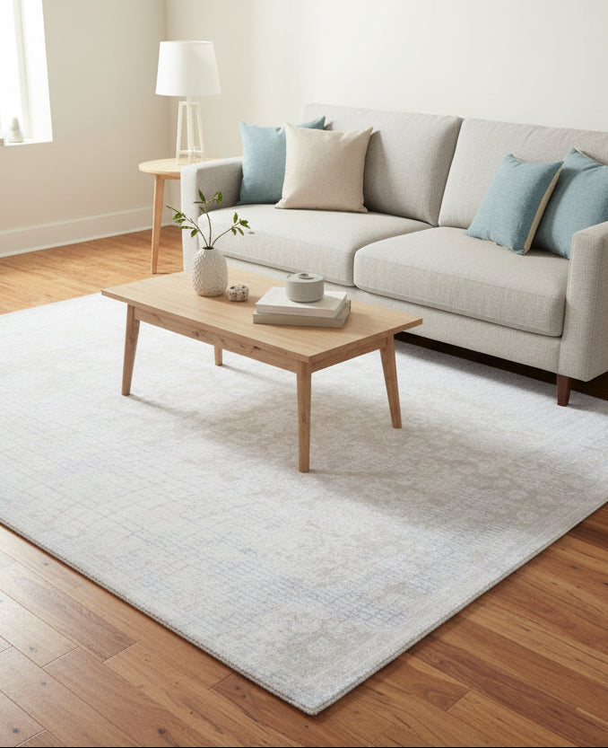 Negrean Handmade Loom Knotted Silk Like Luxury Area Rug – Soft Beige & Mist Blue   9015846502549