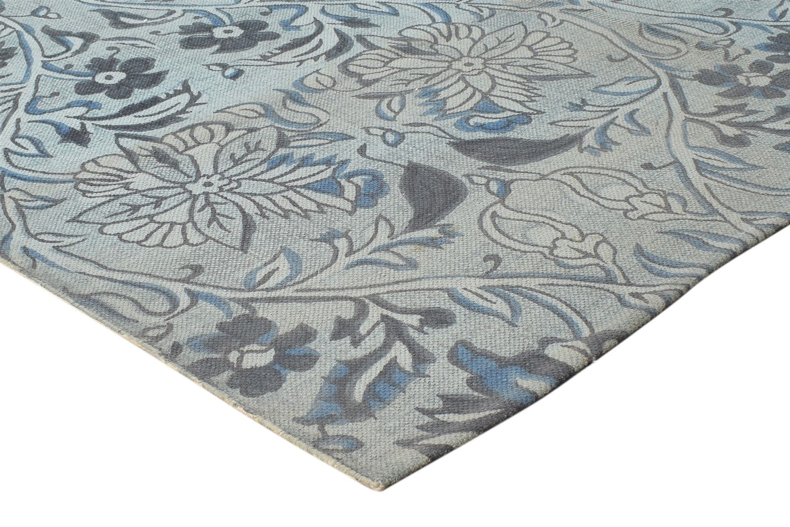 Nell Wool Grey Rug 5' X 7' Transitional Dhurrie European Damask   7865142771861