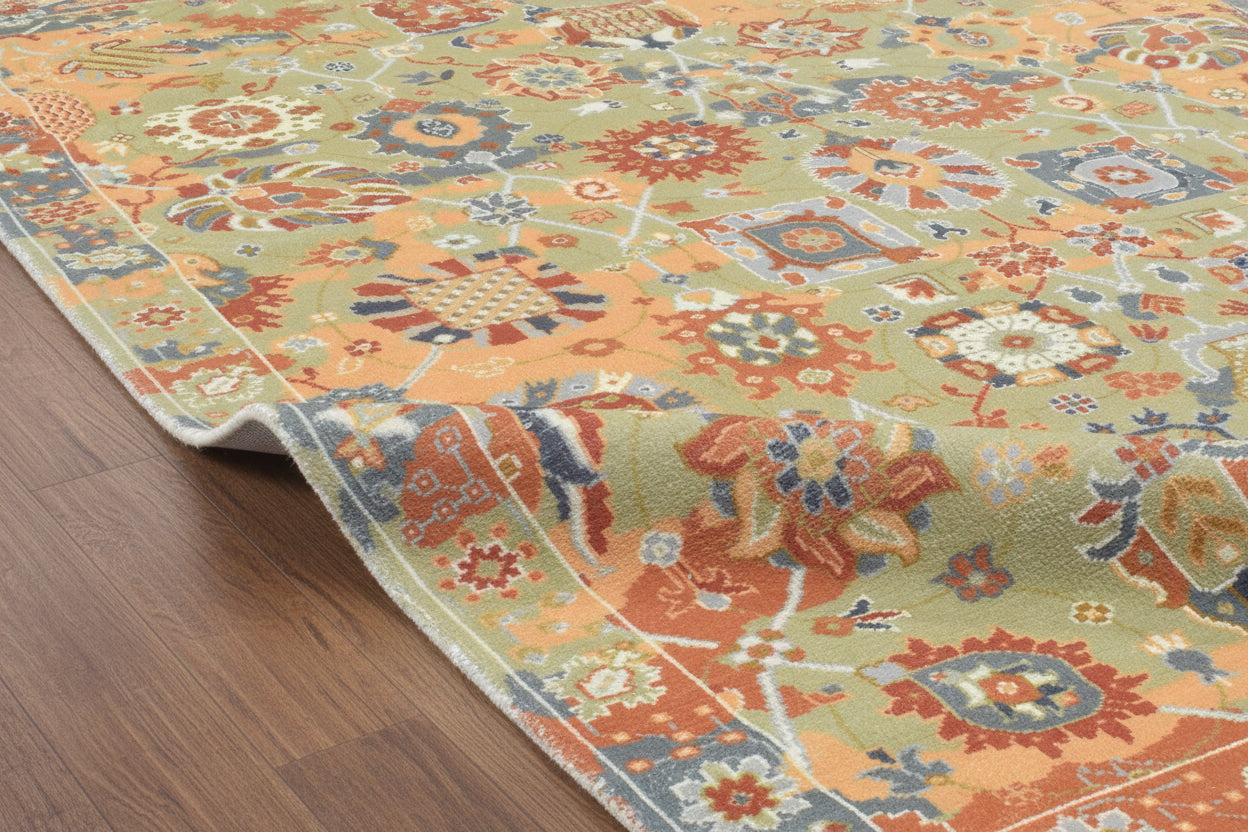 Neve Floral Oushak Handmade Green Area Rug – Traditional Oriental Persian Style Rug   9122050900117