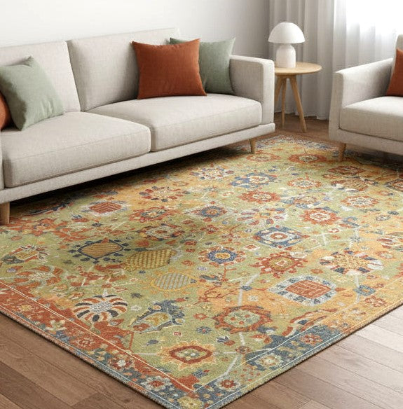 Neve Floral Oushak Handmade Green Area Rug – Traditional Oriental Persian Style Rug   9122050900117