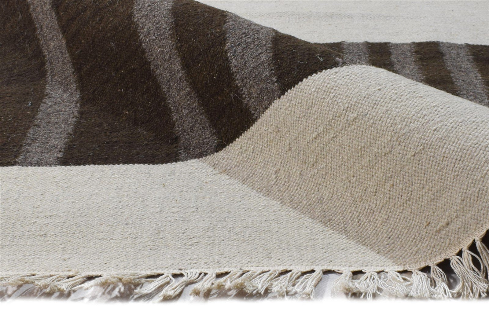 Ninnetta Wool Brown Rug 9' X 11' Modern Dhurrie Scandinavian Striped   7865186943125